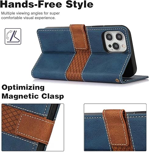 Miniatura 4 de Funda tipo cartera para iPhone 13 Pro Max, funda magnética de piel sintética con tapa de alta calidad con soporte para tarjetas, función atril, TPU