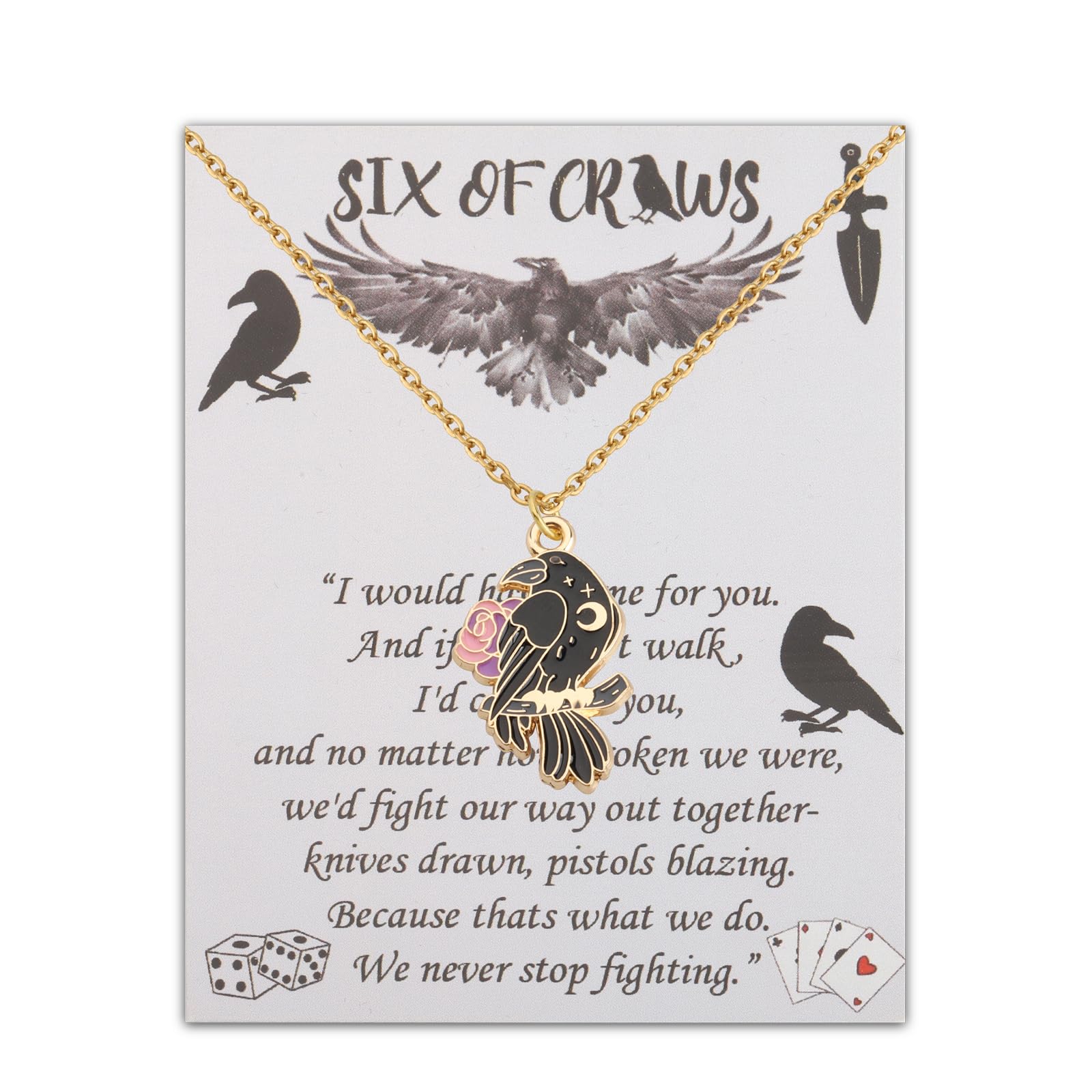 BLEOUK Six Crows Inspired Necklace Crow Club Merch Bookish Gift Crow Lover Gifts Six Crow Jewelry Fantasy Book Lover Reader Gift