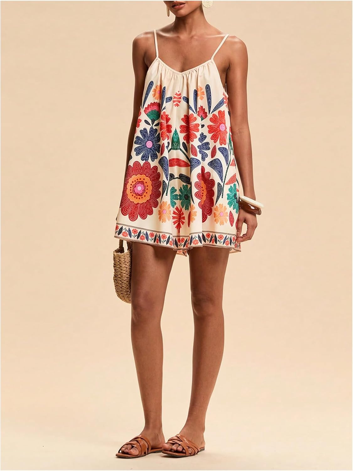 MakeMeChic Women's Summer Boho Rompers Floral Tropical Backless Wide Leg Jumpsuits - Image 6