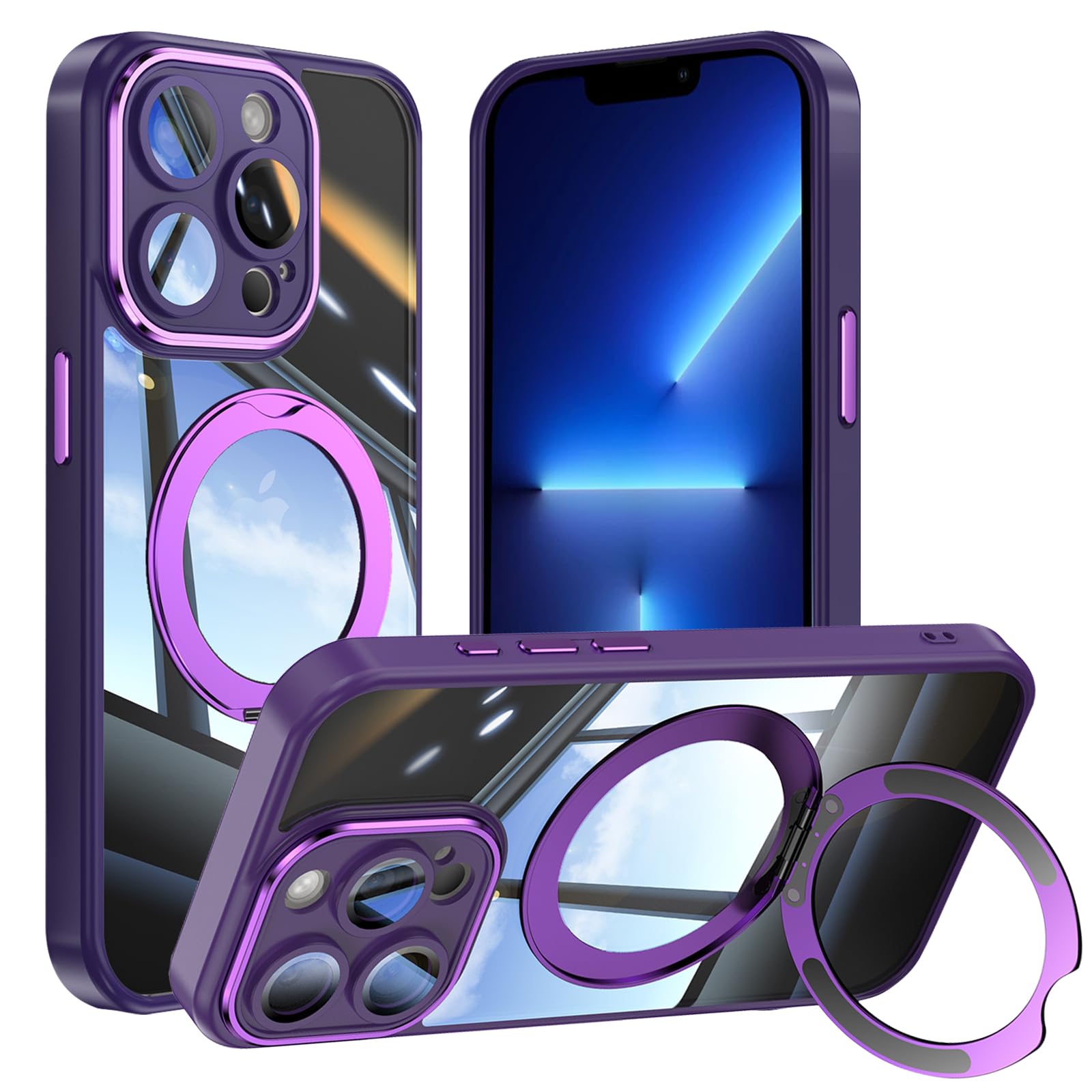 Vanki für iPhone 13 Pro 5G Hülle Kompatibel mit Mag-Safe mit Ständer für iPhone13 Pro Handyhülle Magnetisch mit 360°Ring Ständer Transparente Sturzschutz für iPhone 13 Pro schutzhülle (Lila)