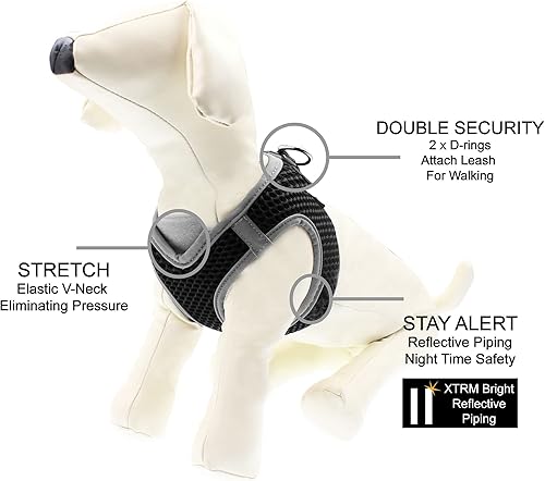 Miniatura 5 de KRUZ PET KZA308  Arnés reflejante con cuello en V de malla para perro sin jalones facilita el paseo ajuste rápido cómodo con velcro ajustable para