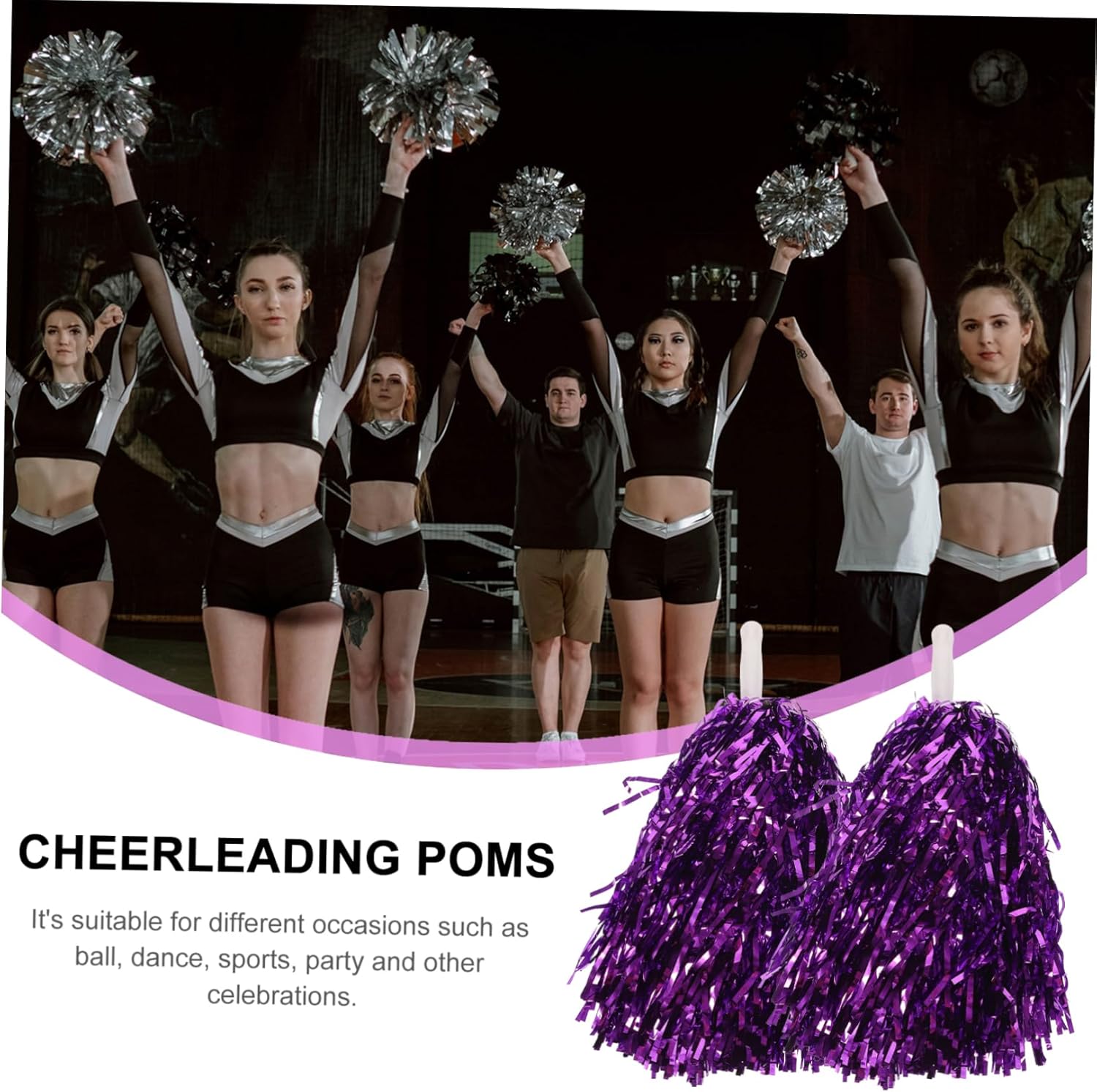 MAGICLULU 16pcs Cheerleader Pom Poms Handles Metallic Foil Cheerleading Pompoms Party Costume Accessory for Sports Events Dance Performances and Celebrations