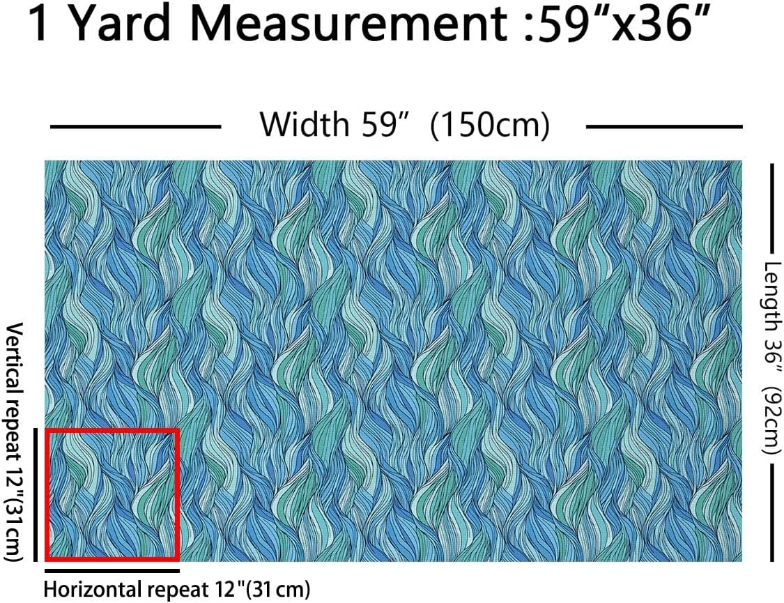 Feelyou Teal Fabric by The Yard, Abstract Art Ocean Wave Upholstery Fabric for Chairs, Geometric Leaf Style Decorative Fabric for Upholstery and Home DIY Projects, 2 Yards, Mint Green Blue
