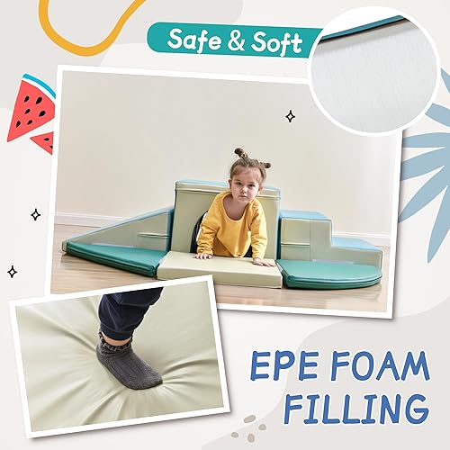 Miniatura 6 de Merax Juguetes de escalada de interior para niños pequeños, 9 piezas de bloques de escalada de espuma para subir y gatear túnel suave juego (9