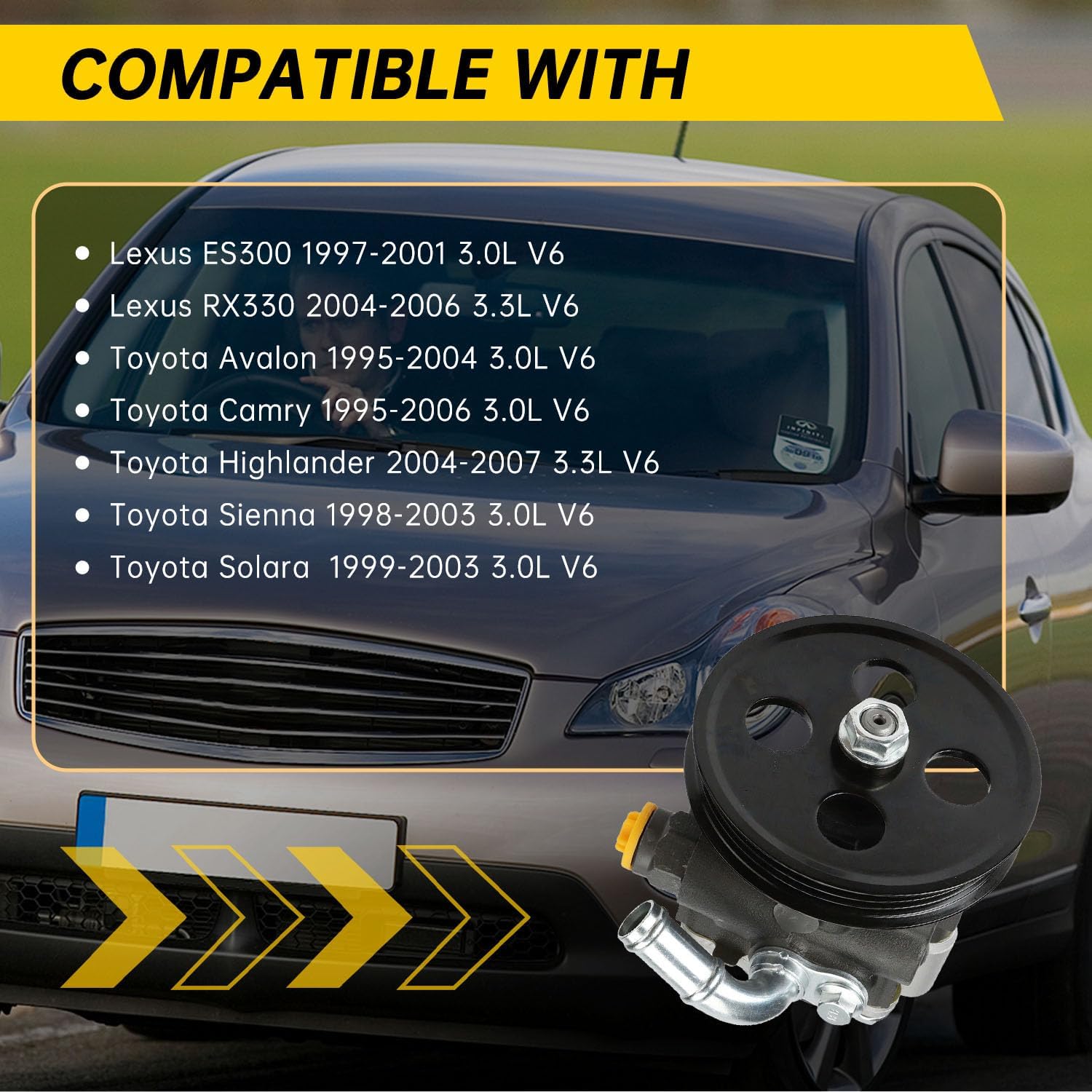 21-5931 Power Steering Pump with Pulley for Camry 1995-2006 3.0L, for Highlander 2004-2007, for 1998-2003,for Avalon 1995-2004,for Lexus ES300 97-01,for Lexus RX330 04-06