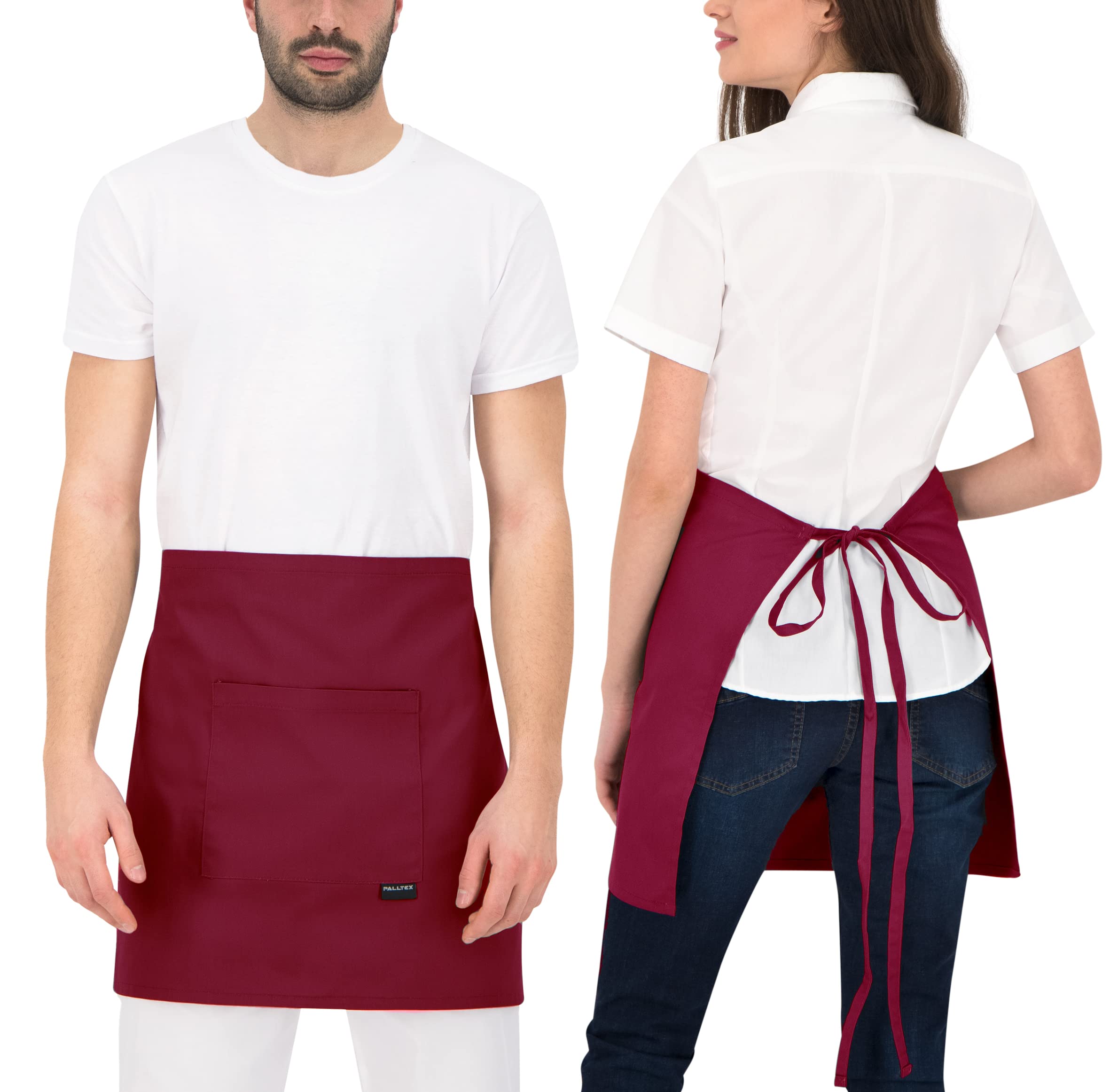 PALLTEX AMAYA Tablier Serveur Restaurant Tablier Court pour la cuisine, l'artisanat, la peinture, la pâtisserie, Noir - 5 pièces, taille unique