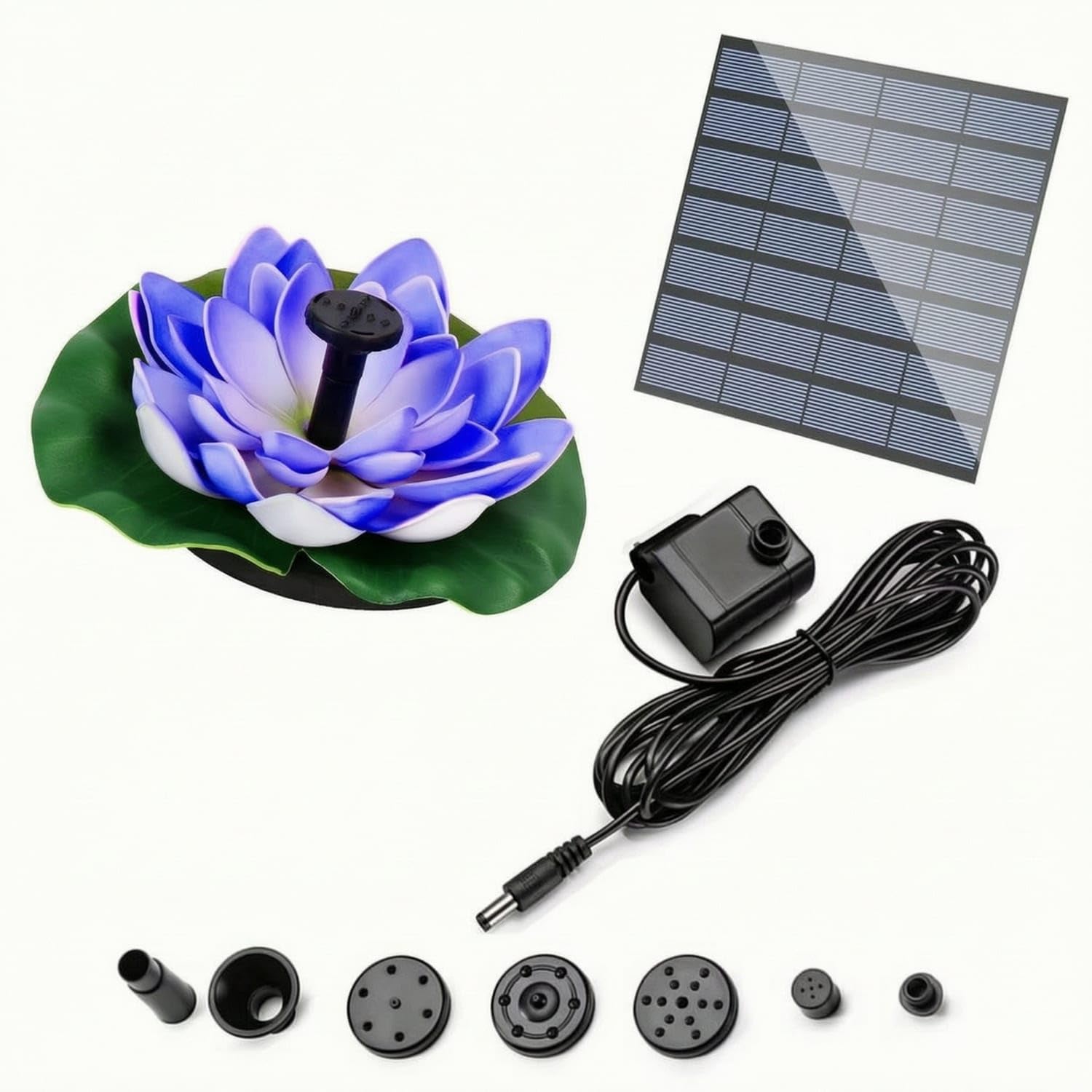 outdoor floating solar fountain eco-friendly lotus solar fountain interchangeable water feature for bird lovers, gardeners, birdbath, pond, pool, garden, blue lotus - split|solar water pumps