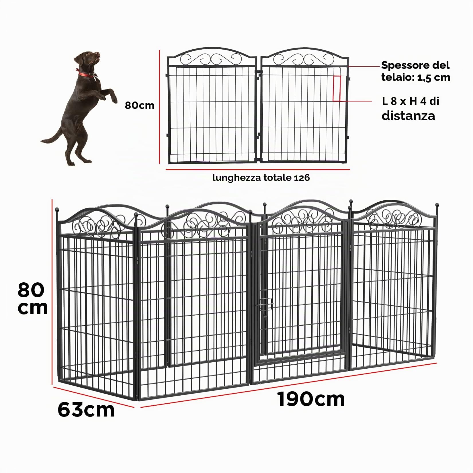 BingoPaw Recinto per Cani 8 Pannelli: Forte Metallo Rete Recinto per Cuccioli da Esterno Interno Recinzione Modulare per cani Animali da Casa Giardino Campeggio