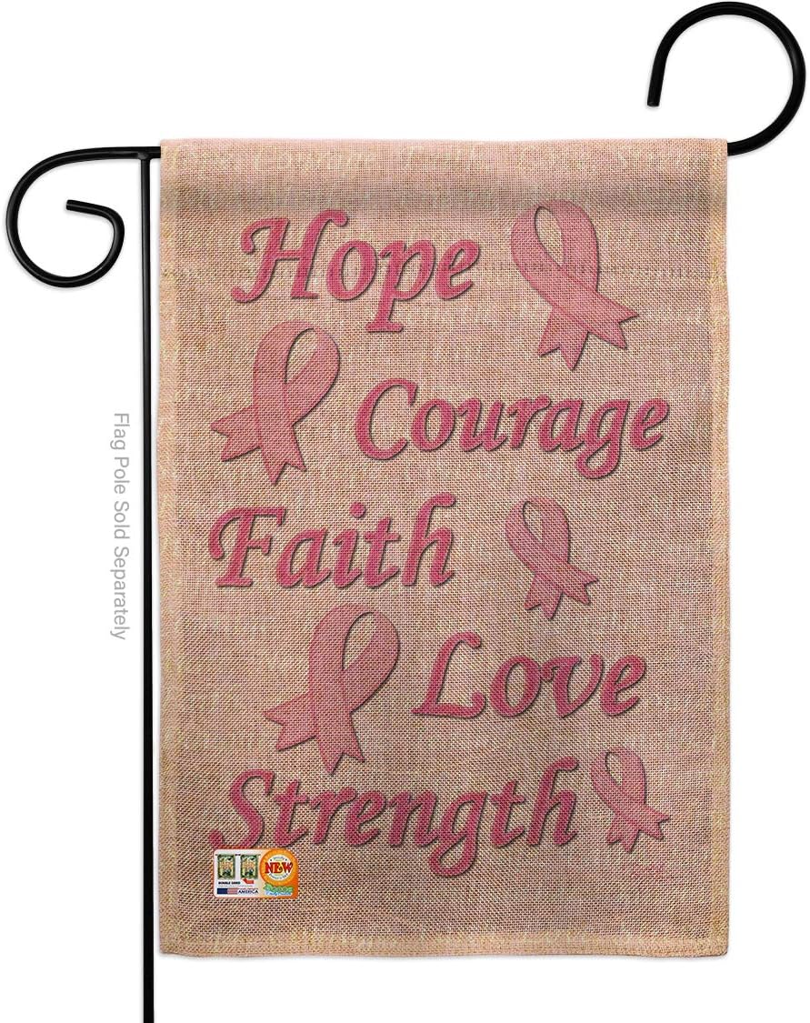 Hope Faith Courage Burlap Garden Flag Support Awareness Inspirational Survivor Ribbon Prevention Cancer Autism Breast BLM Small Decorative Gift Yard House Banner Double-Sided Made In USA 13 X 18.5