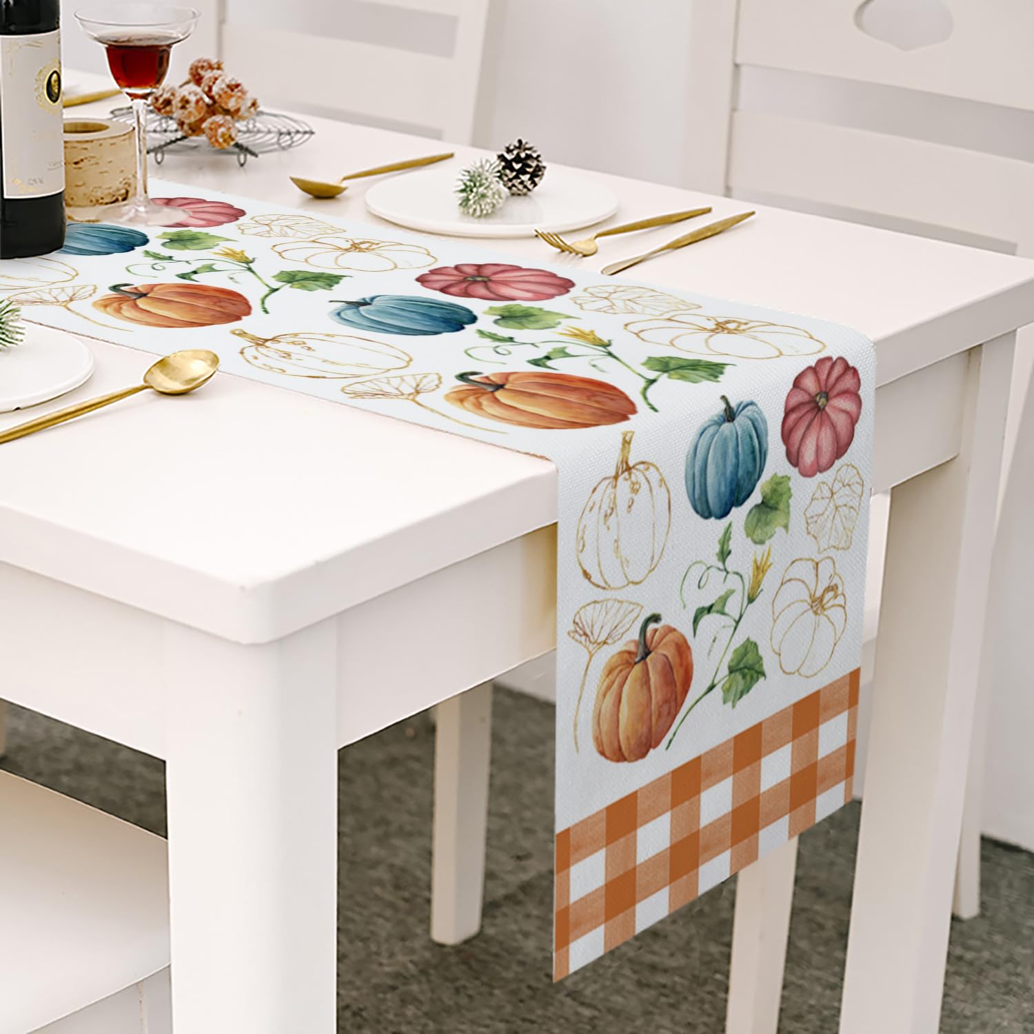 Chemin De Table Déco Automne – Toile De Jute Avec Feuilles D'Érable, 183x33 Cm, Pour Table Intérieure/Extérieure, Lavable
