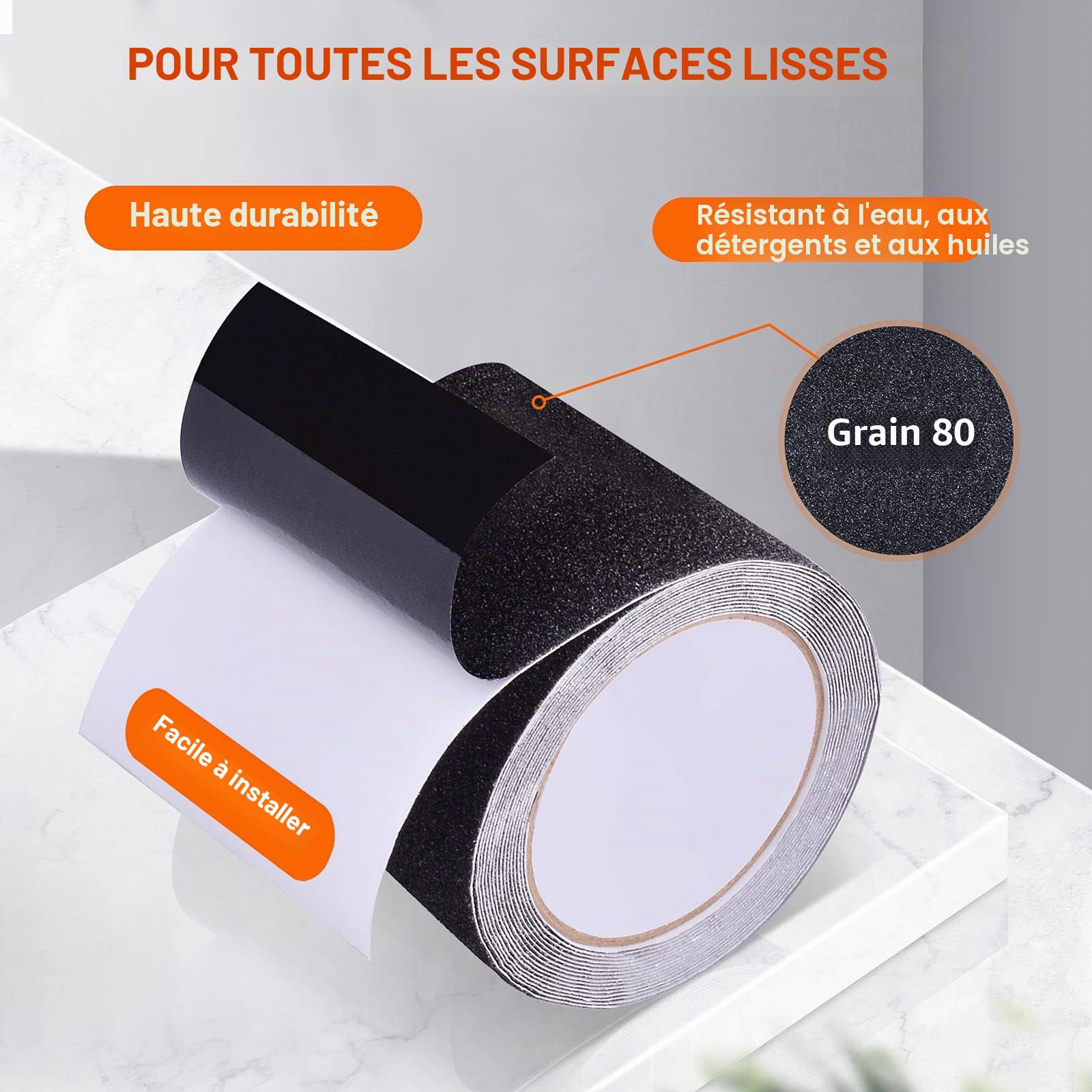 Bande Antidérapante Escalier, 10cm*10m, Ruban Antidérapant Adhésif, Ruban Autocollant Anti-Dérapante, Bande Sécurité Antidérapant, aux Escaliers Intérieurs et Extérieurs, imperméable, Noir