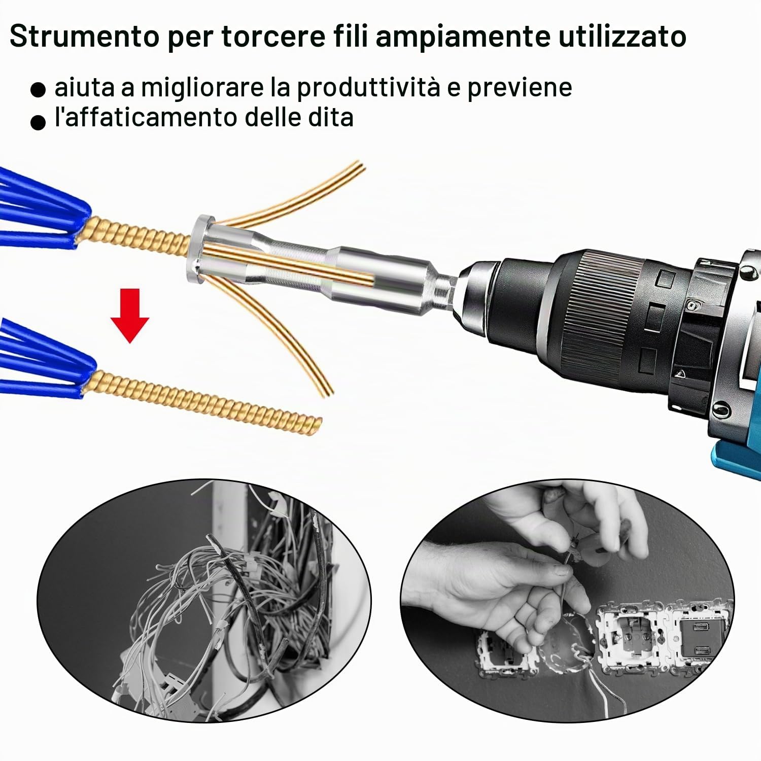 Strumento per Attorcigliare i Fili per Trapano, Strumento per Attorcigliare i Fili in Acciaio Zincato con Viti Strumento Portatile per Attorcigliare i Fili per Trapani Elettrici e Manuali