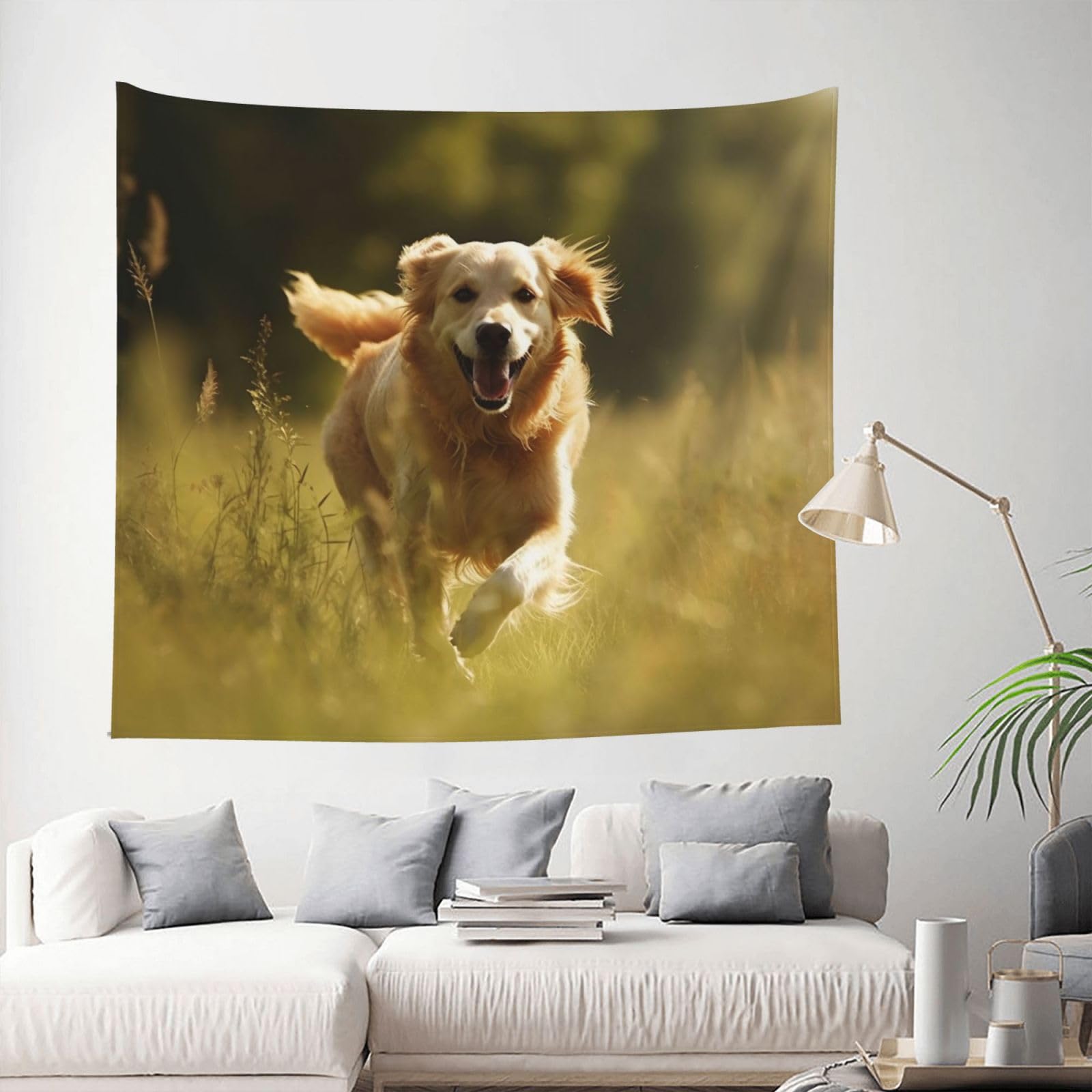 MXDLKSWPOH Tapestry 152x130 cm Art Wall Hanging for Living Room Modern Soft Aesthetic Tapestries Poster Dog Running on the Grass Tapestry Home Decoration Large Wall Tapestries for Bedroom Dorm Decor