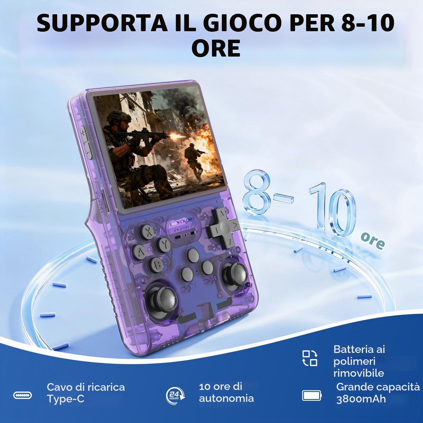 R36S Console di gioco portatile retrò, oltre 20.000 giochi classici, lettore video tascabile portatile con schermo HD da 3,5 pollici, schermo open source Linux System (viola)