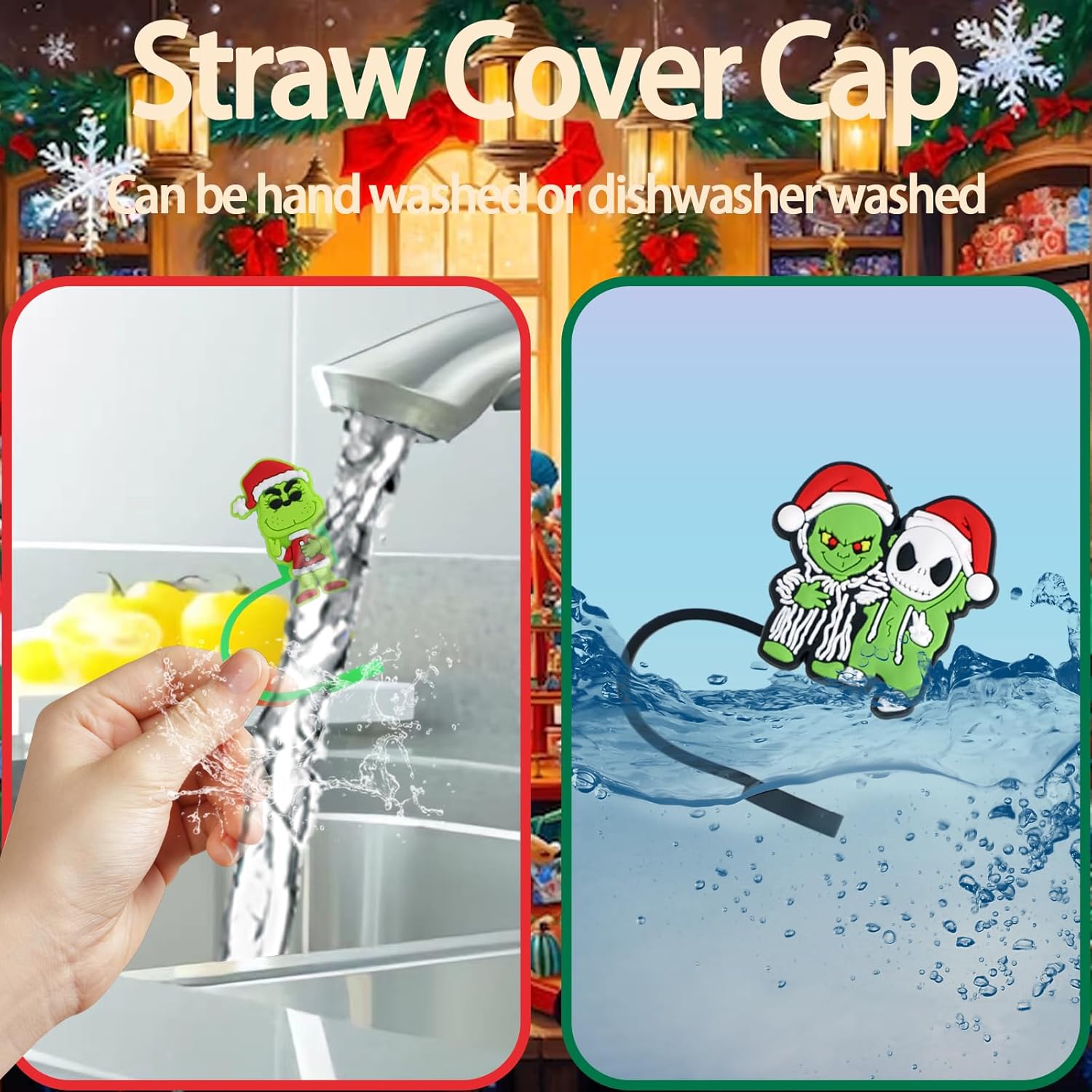 6 PCS Christmas Straw Cover Cap for Stanley Cup，Xmas Straw Toppers Compatible with Stanley 30&40 Oz Tumbler，Reusable Silicone Straw Tips Lids for Stanley Cup Accessories - Image 3