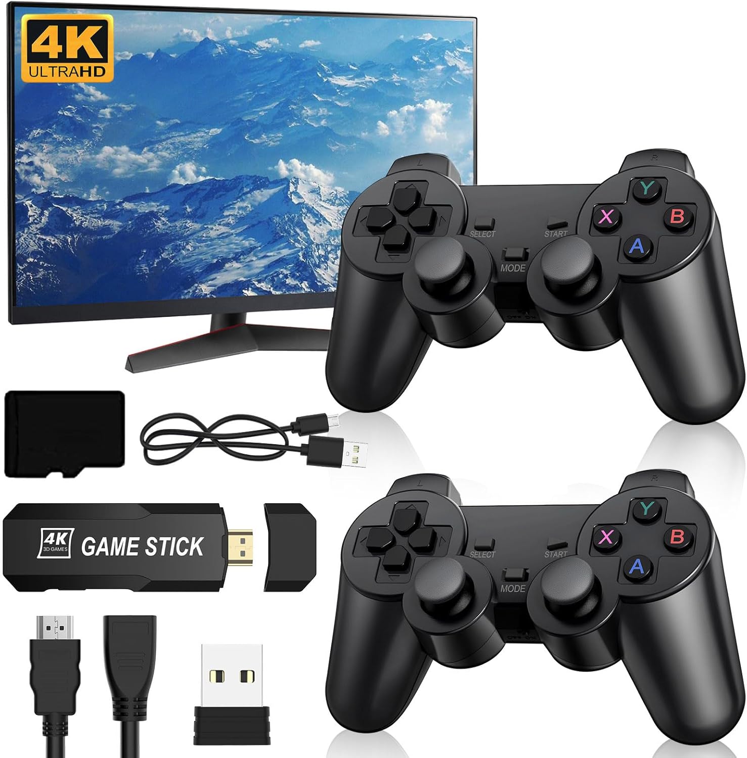 Retro Game Stick Mit 20.000+ Spielen - 2 Wireless Controller, HDMI Plug & Play