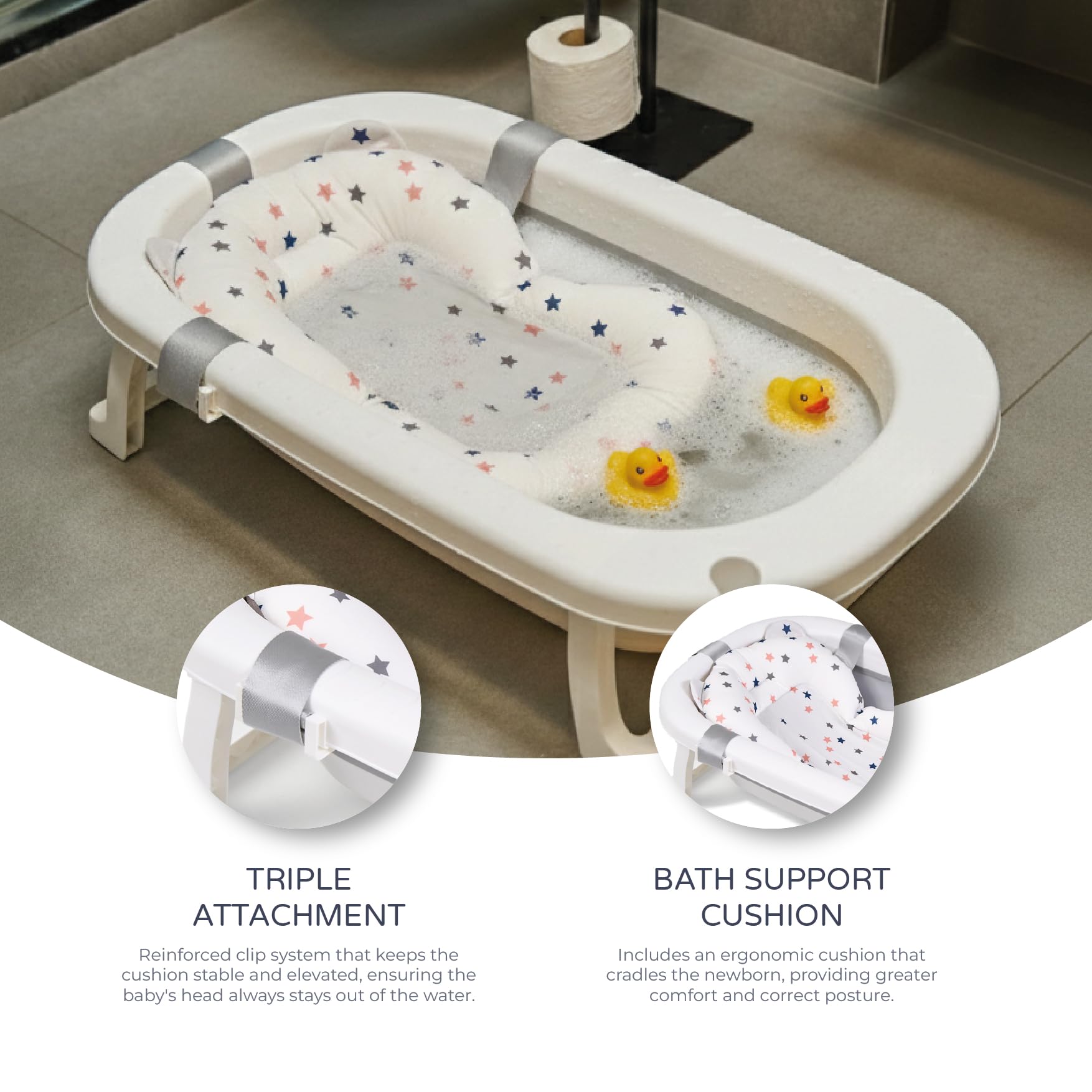 Ms Babyworld Składana wanna dla niemowląt do 24 miesięcy, z termometrem, poduszka redukcyjna dla noworodków, z antypoślizgowymi nóżkami i wskaźnikiem temperatury, kompaktowa