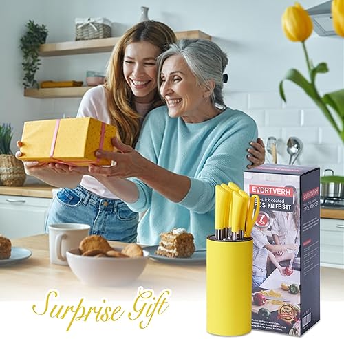 Miniatura 6 de Juego de cuchillos de cocina, juego de 7 cuchillos de cocina azules con bloque redondo, juego de cuchillos afilados de acero inoxidable para cocina