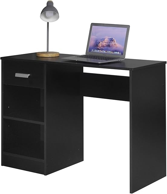 URBNLIVING 1 Drawer Wooden Bedroom Computer Work Table Office Desk Dressing Jewellery Unit (Black)