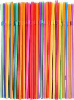200 Pcs Colorful Plastic Straws Flexible Straws High Bendy Plastic Straw Disposable Solid Colors Drinking Straw Bendy 8.46" X 0.19" Colorful Extra Long for Home Party Use Milk Juice Drinks