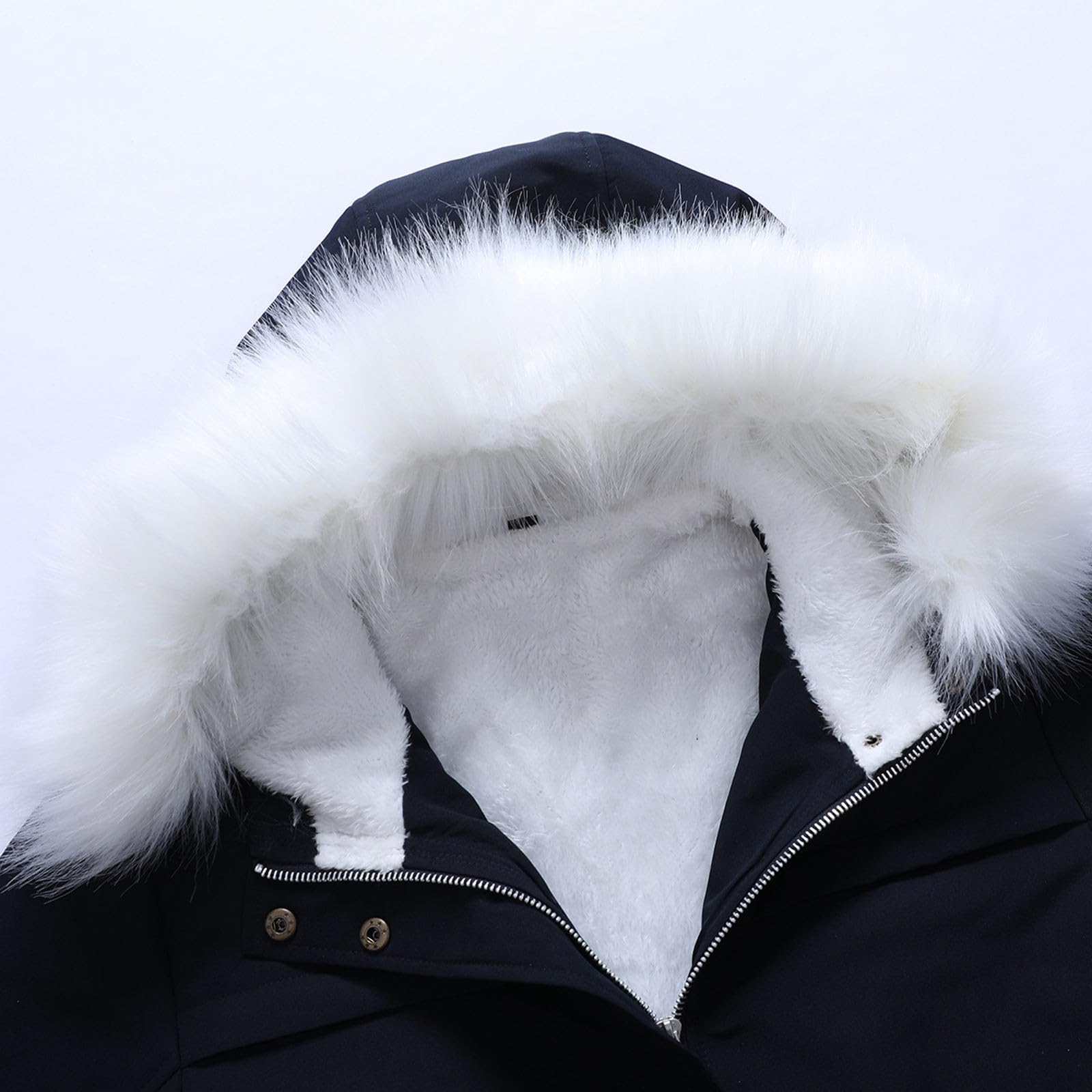 Abbigliamento Donna Cappotto Lungo in Pile Pesante, Caldo, Invernale, con Cappuccio Finto, Taglie Forti Business Meeting