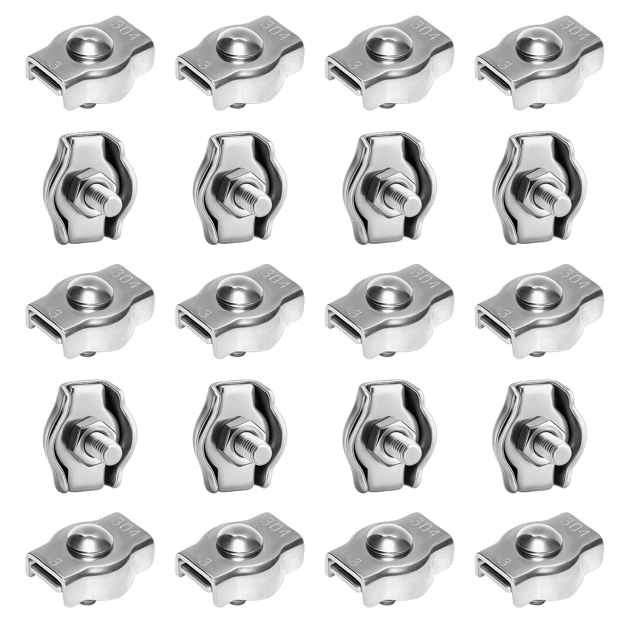Drahtseilklemme M3 20 Stück 2mm Seilklemme 304 Edelstahl Kabelklemmen Drahtklemme für 3 mm Stahlseil Drahtseil Wäscheleinenspanner Markise Fixiert (Stil 1)