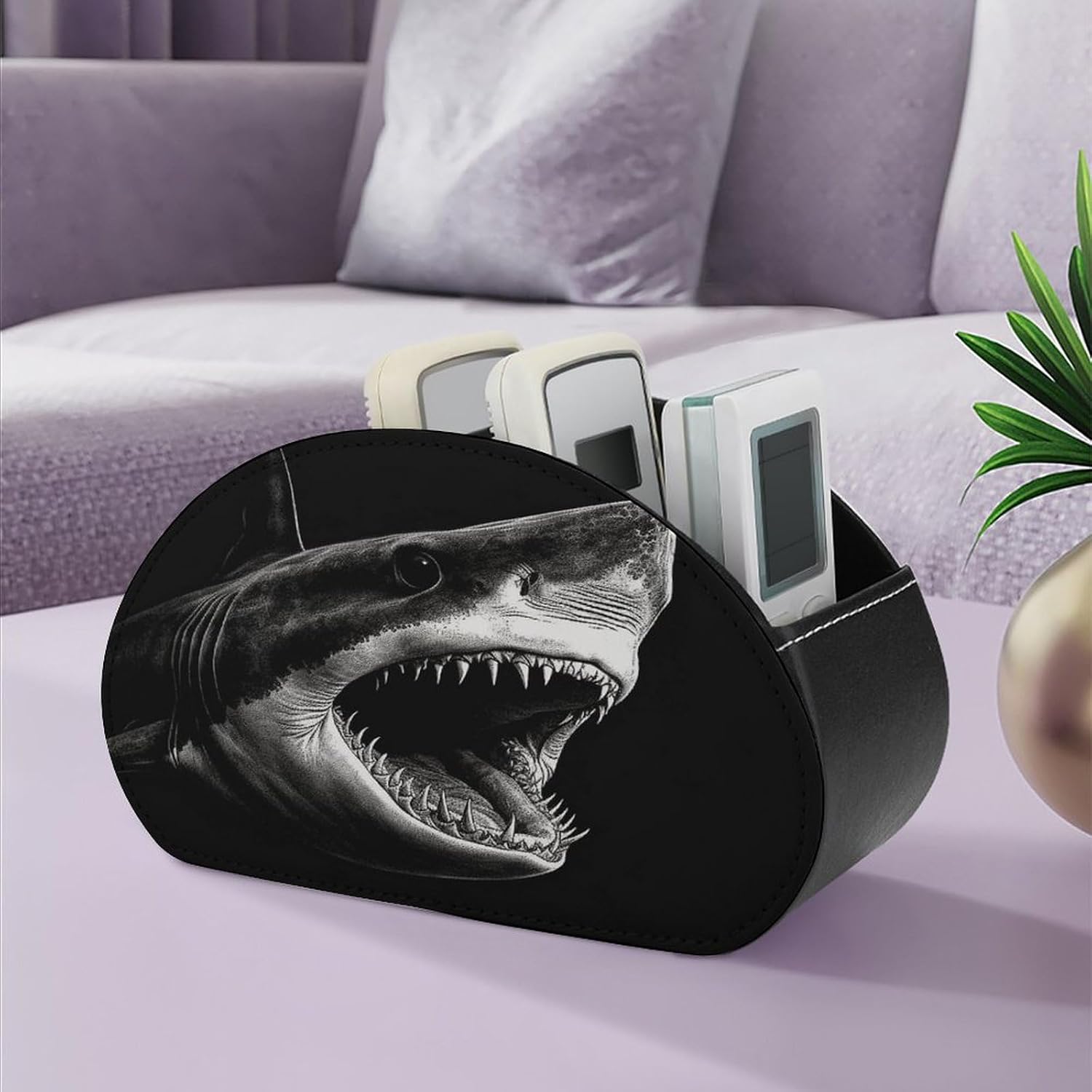 Black Shark PU Leather Remote Control Holder with 5 Compartments image 5