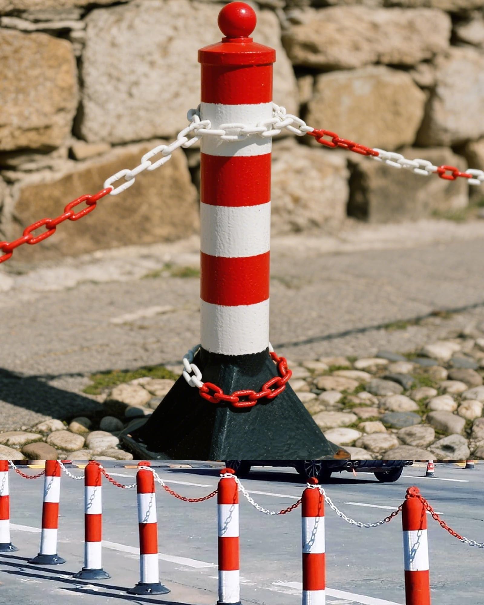 Chaîne de signalisation rouge et blanc en plastique : Generic 25 m x 8 mm Chaîne de signalisation en plastique pour barrières temporaires Résistant aux UV pour installations extérieures pour les