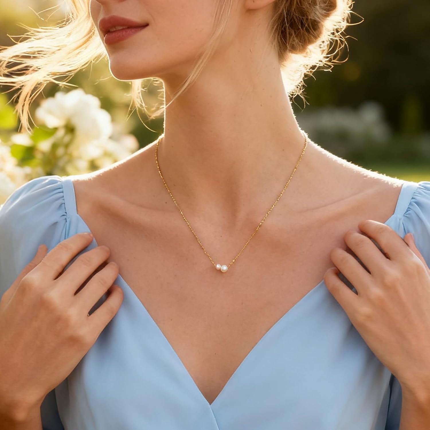 Dainty Gold Pearl Choker Necklace for Women, Delicate Pearl Jewelry, Festival Gift for Her - Image 6