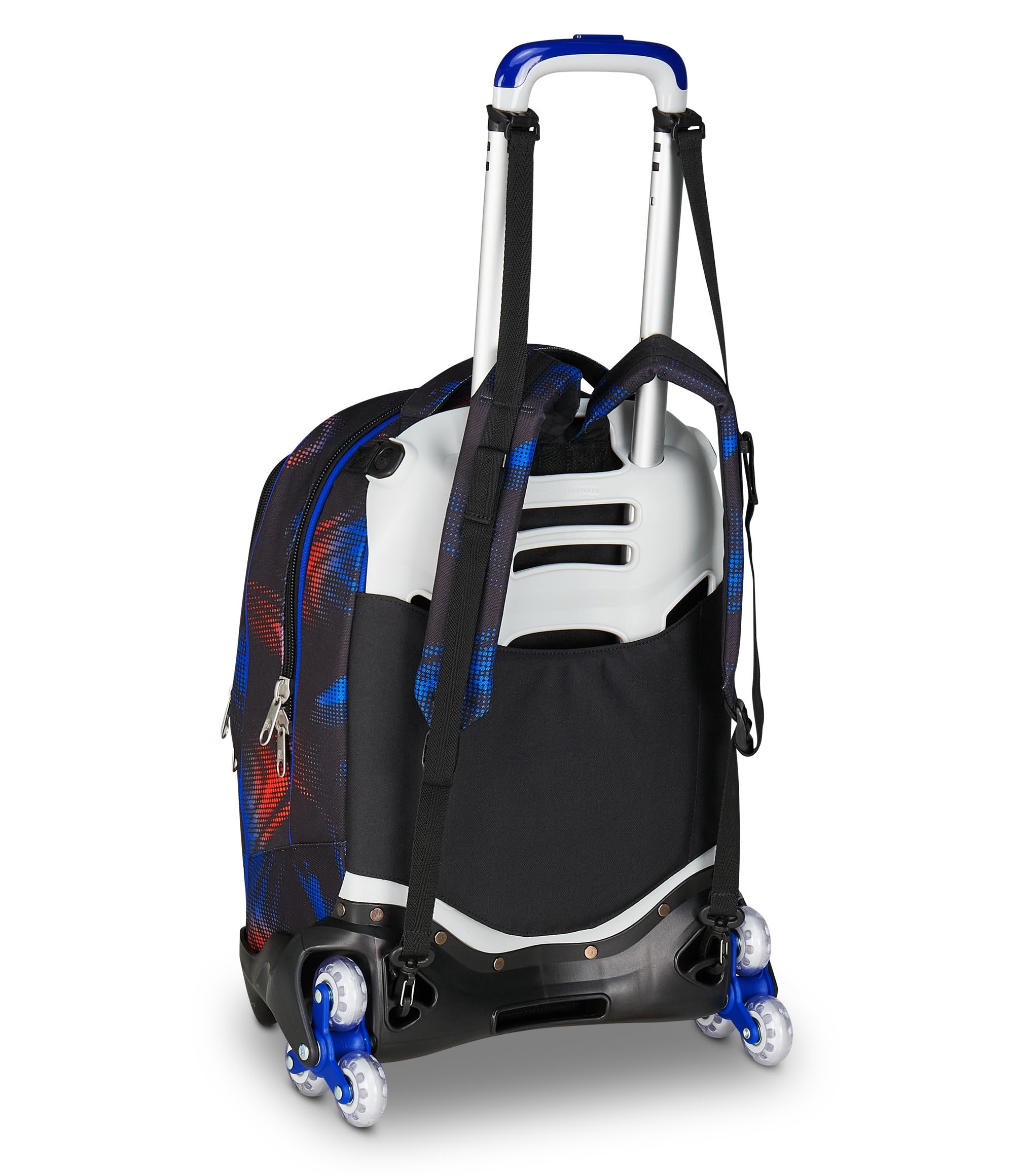 Seven Trolley Scuola Jack 3 Ruote, Nero Blu, Zaino Con Carrxllo Sganciabile Da 34 L, Tasca Borraccia e Crossover System, Maneggevole Resistente, Scuola Elementare e Media, Zaino Bambino