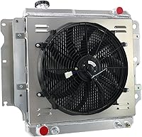 Vista 1 de Radiador compatible con Jeep Wrangler TJ 2.4L-4.2L 1987-06, radiador de aluminio de 3 filas + cubierta de ventilador de 120 W + kit de relé