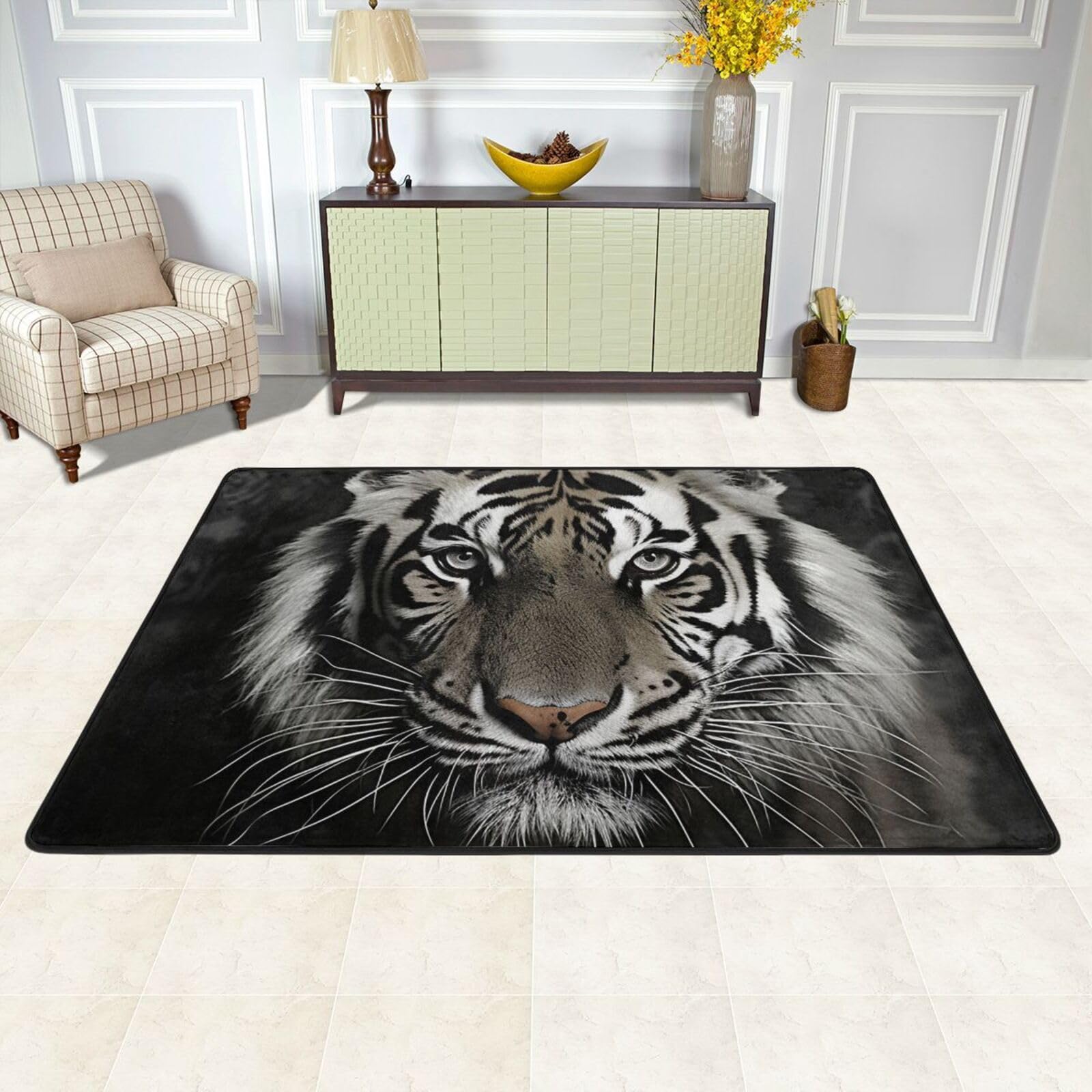 Paillasson motif tigres noirs et blancs antidérapant et lavable pour l'intérieur et l'extérieur