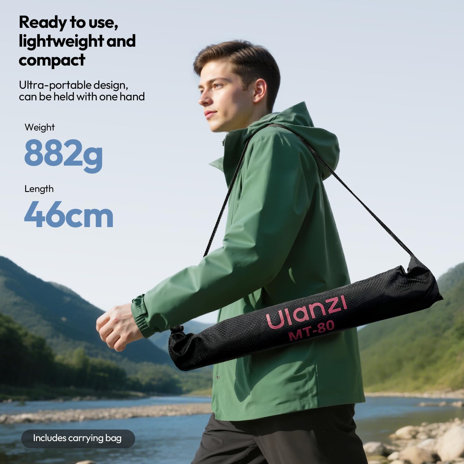 ULANZI MT-80 Ausziehbares Stativ Aluminium, 213cm Lichtstativ tragbares verstellbares mit 1/4" Schraube, 360° Kugelkopf mit Verstärkte Bodennagellöcher, Handy stativ für Kamera, Videolicht, Smartphone