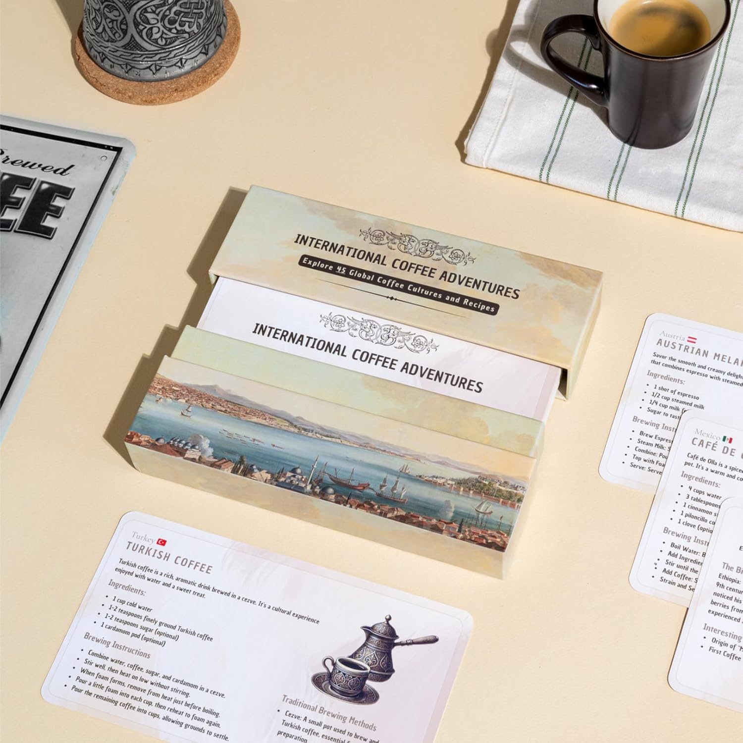 World Coffee Recipe Cards – Explore Authentic Global Coffee Cultures with Step-by-Step Brewing Guides, Perfect for Coffee Lovers, Durable & Compact for Home Baristas and Travelers