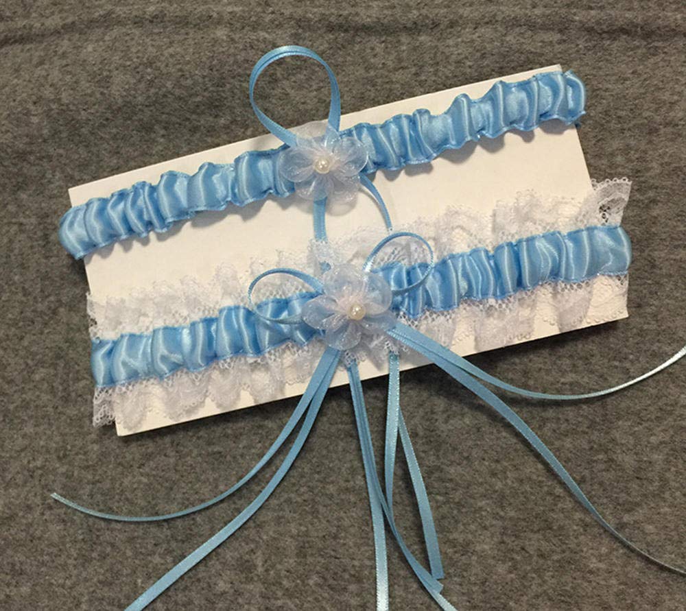 Giarrettiera in Pizzo con,Giarrettiera da Sposa con Fiocco-Azzurro_Taglia Unica,Regali Giarrettiera Personalizzata (Azzurro Taglia Unica)