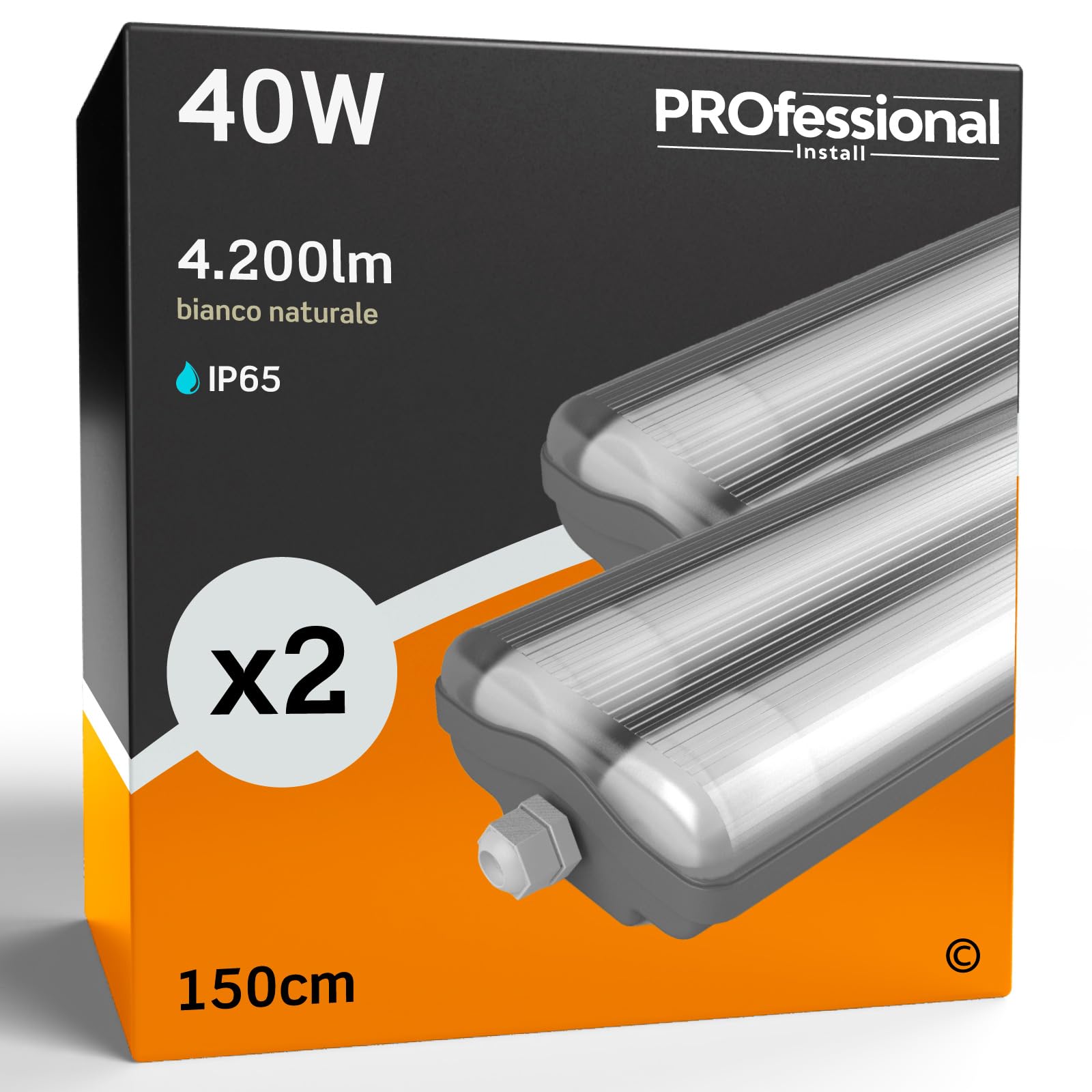 Eurocali 2x Plafoniera LED a 2 Tubi 150cm Impermeabile 40W (2x 20W) Trasparente IP65 4200 lumen - Forma: Tubolare - Luce Bianco Naturale 4000K- Fascio Luminoso 120°