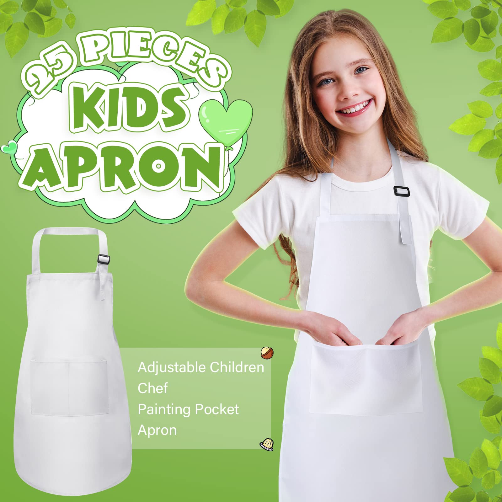 Handepo Delantal de chef ajustable con bolsillo para niños, 25 unidades