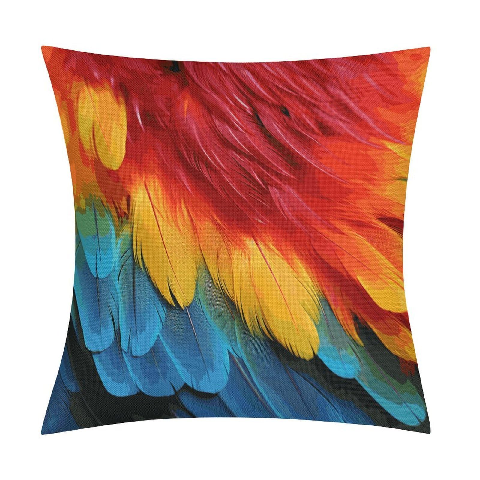Fodpand Style Fantastic Parrot Feather Pillow Covers 18X18 Inch, Pillow Cases Boho Farmhouse, Throw Pillow Covers For Couch Sofa Bed Spring Home Decor