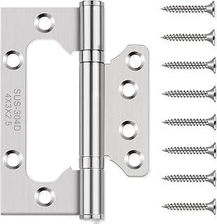 4 Inch X 3 Inch Stainless Steel Ball Bearing No-Mortise Door Hinges, Surface Mount Flat Leaf Hinge with Mounting Screws 3 Pack - Smooth Movement Rotatable 360° , Brushed Silver Finish