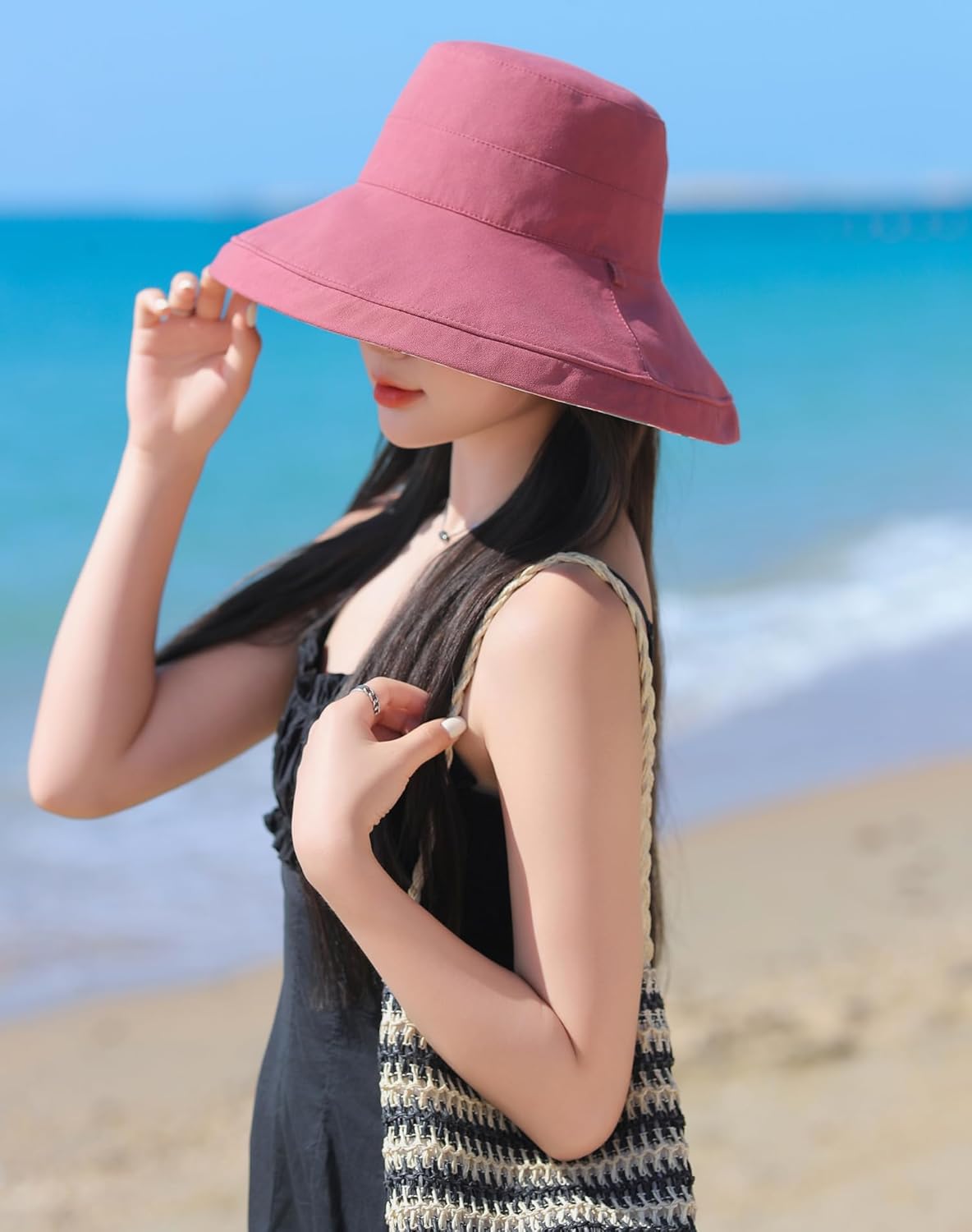 Wide Brim Women Sun Hat Summer Beach Bucket Fishing Hats Metal Wired Edge Packable UV Protection for Hiking Garden Travel - Image 6