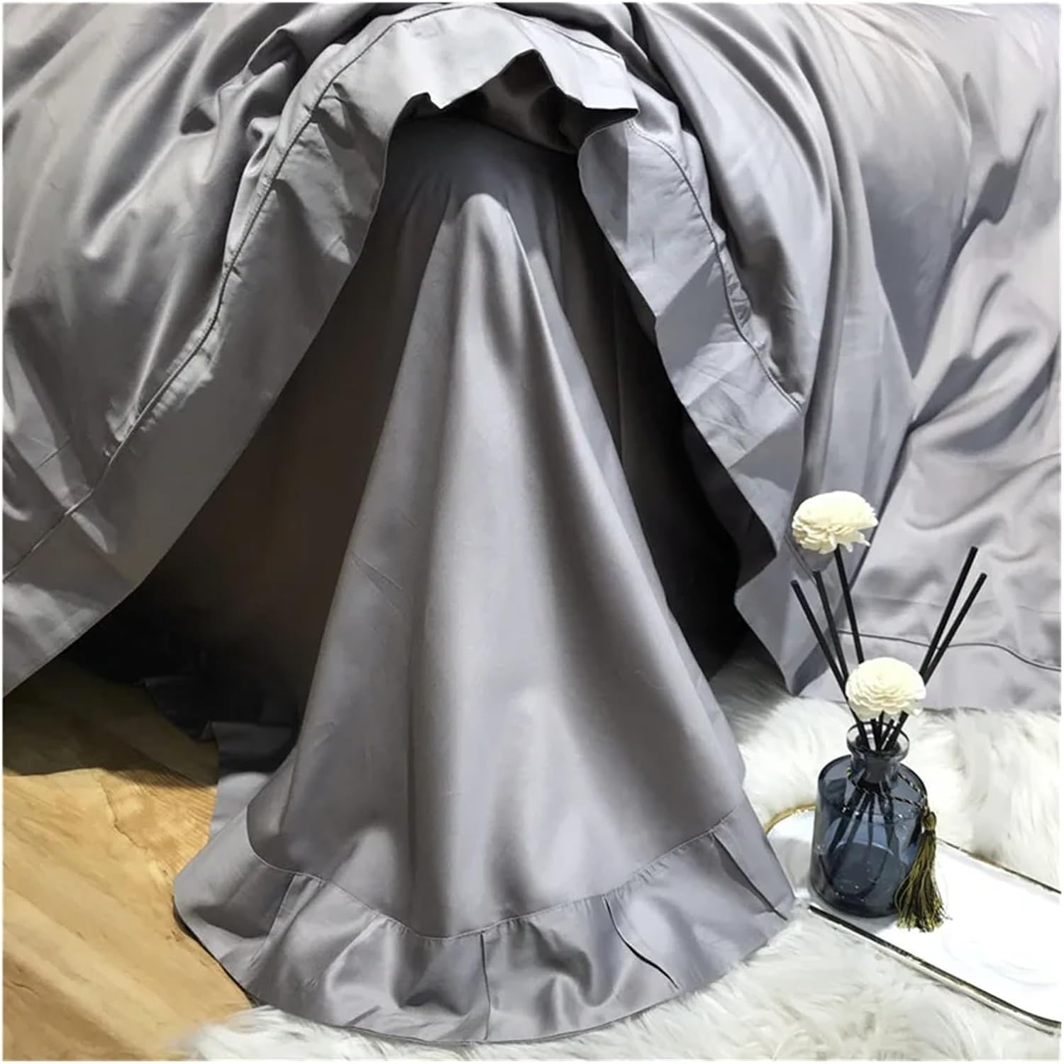 1000TC Cotton Bedding Sets Queen King Size Duvet Cover FlatSheet with Rubber Pillowcase,Bed