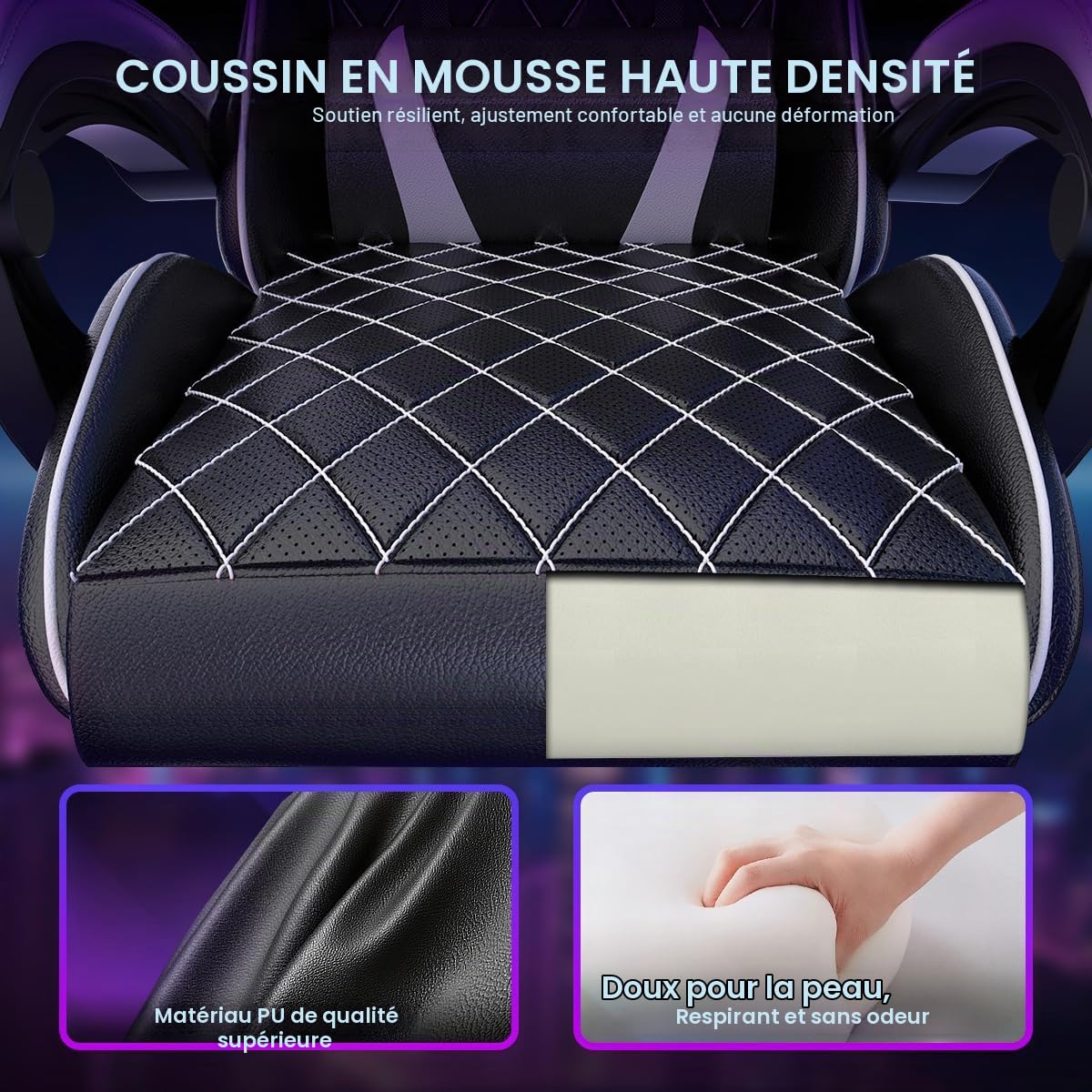 bigzzia Chaise Gaming,Fauteuil de Bureau, Ergonomique Chaise de Gaming, Coussin de Tête Ajustable, Support Lombaire, Capacité de Charge de 150 kg