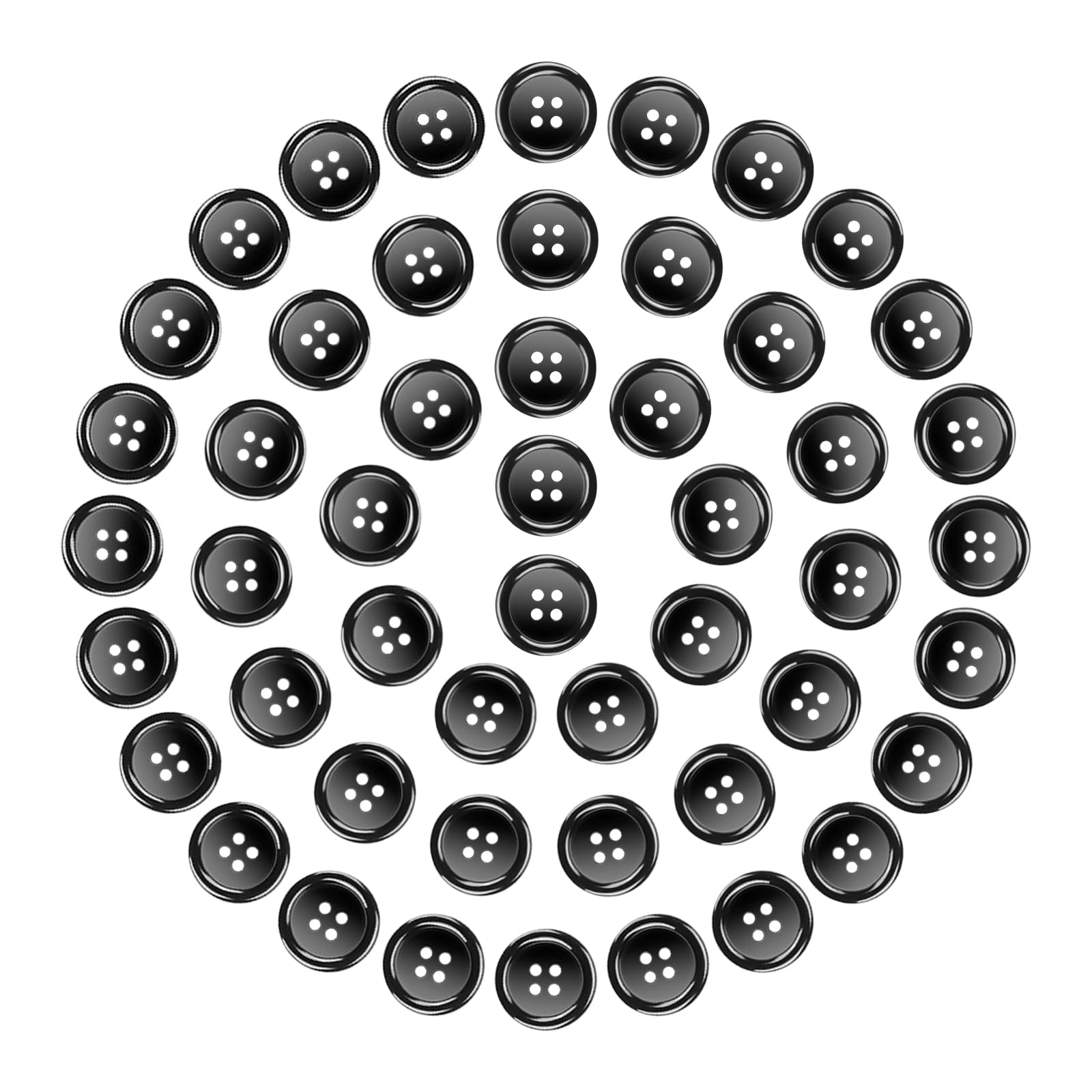 50 Bottoni In Resina Nera 4 Fori – Diametro 3 Cm, Lisci, Per Cucito, Scrapbooking E Decorazioni Fai Da Te