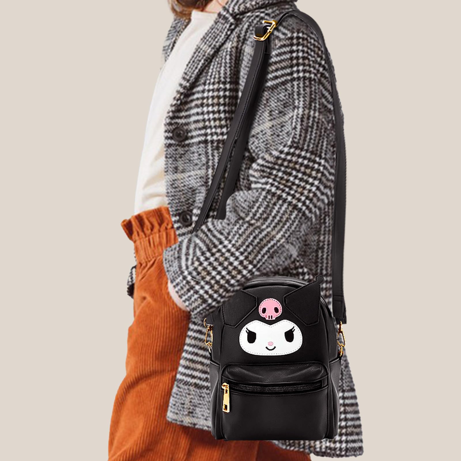 Kuromi Zaino Kawaii Kuromi pelle PU Accessorio per borse plastica My Melody, Sanrio per ragazze con piccola borsa carina Kitty Nero