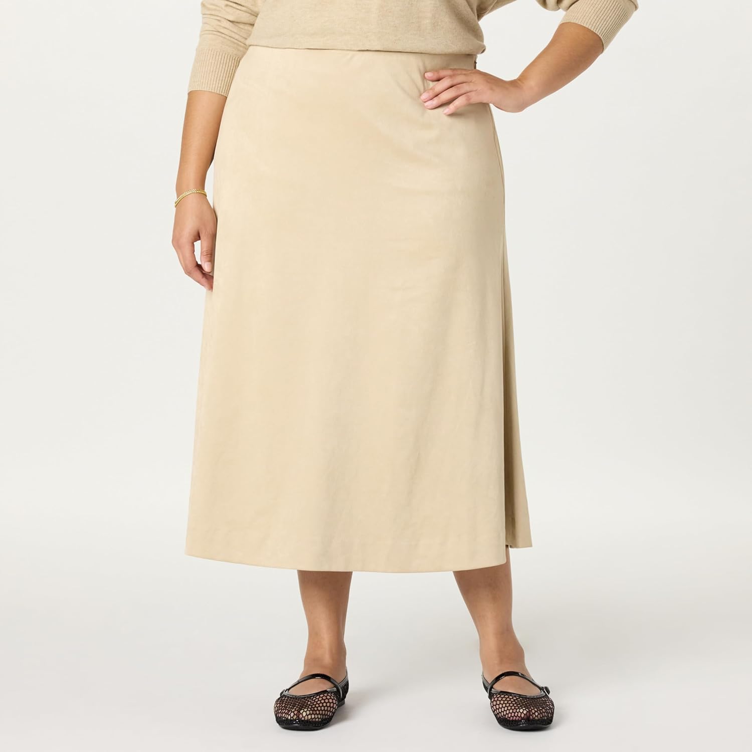 The Drop Womens Cecily Faux Suede Full Long Midi Skirt