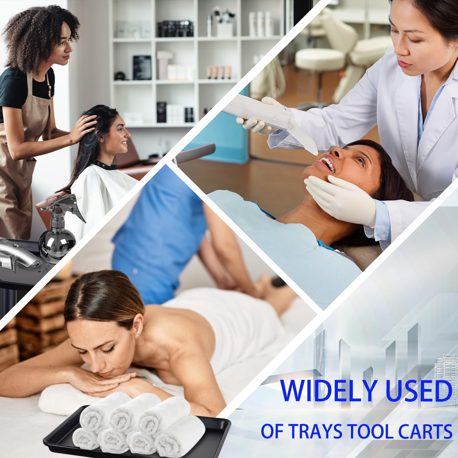 Metal Rolling Salon Tray Cart, Adjustable Service Tray with Wheels