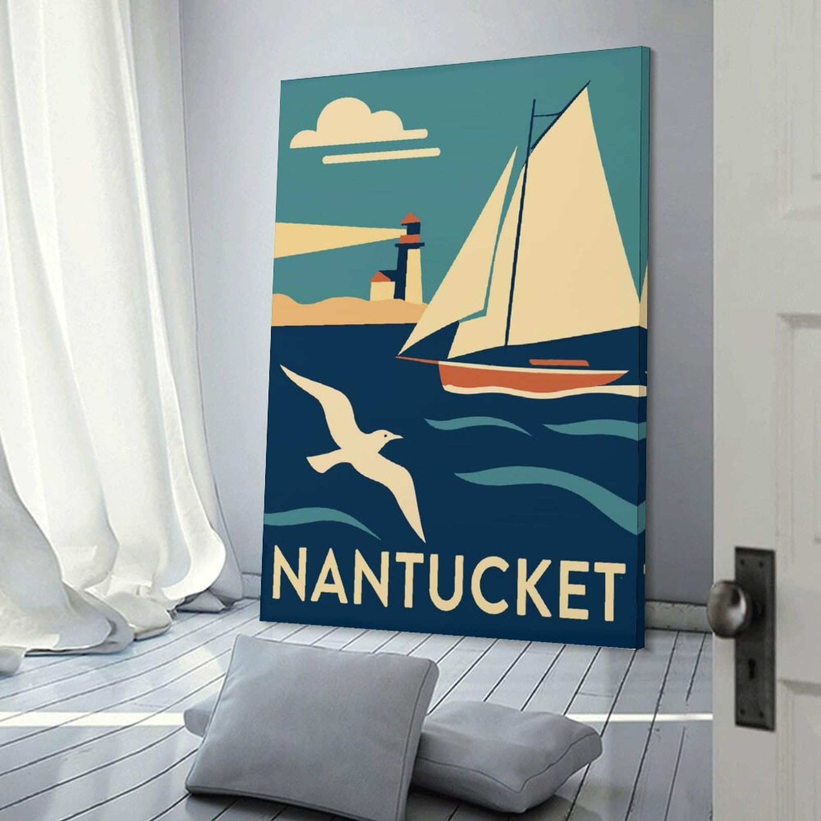 Junmoney Nantucket Travel Decorative Wall Artwork, 24x36inch(60x90cm), for Corridors, Hallways Or Apartment Entries, Home Artwork for First Impressions