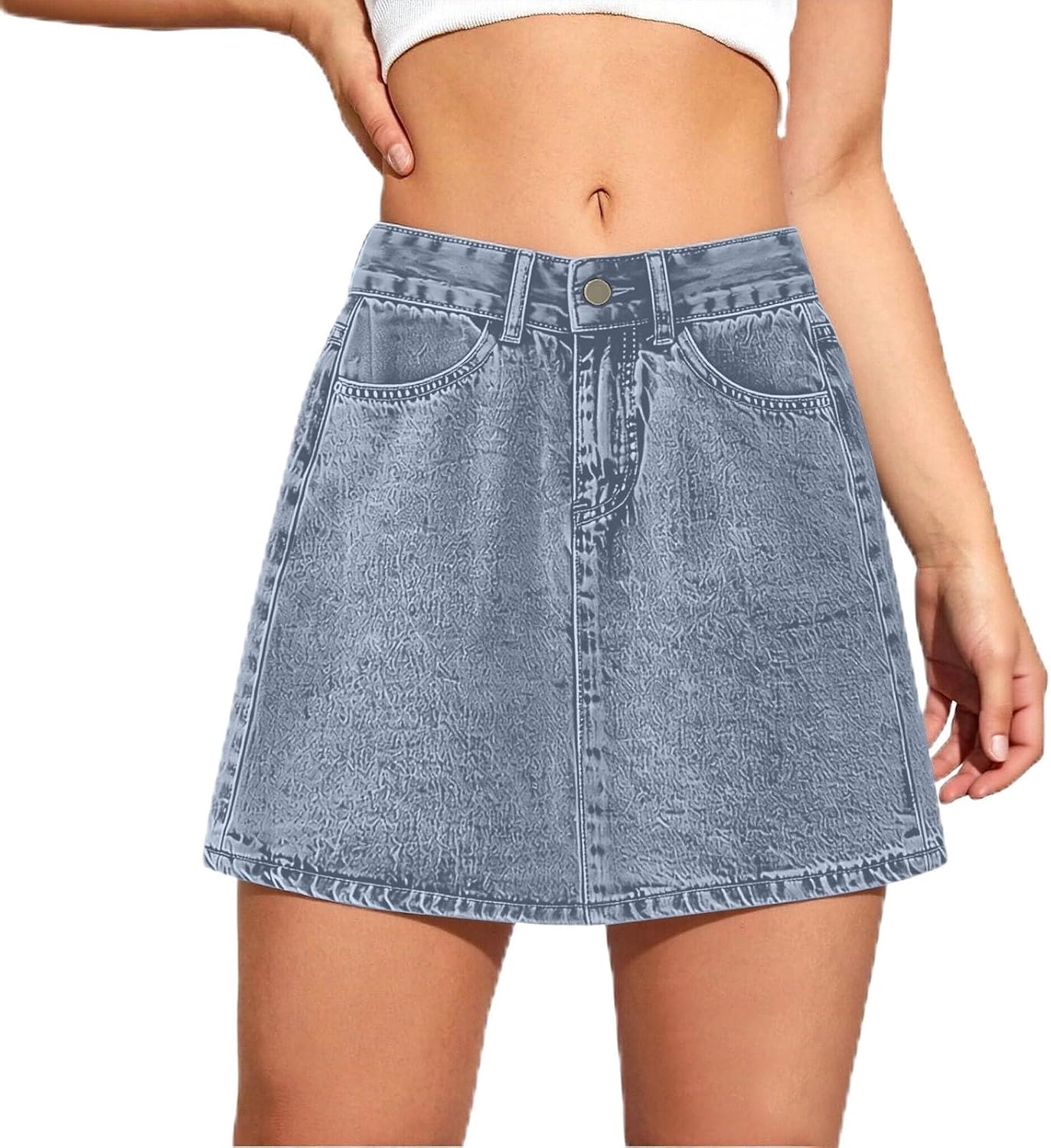 Women's Denim Mini Skirt High Waisted Stretch Jean Skirt Casual Skirts with Pockets A Line Summer Fashion Skirts