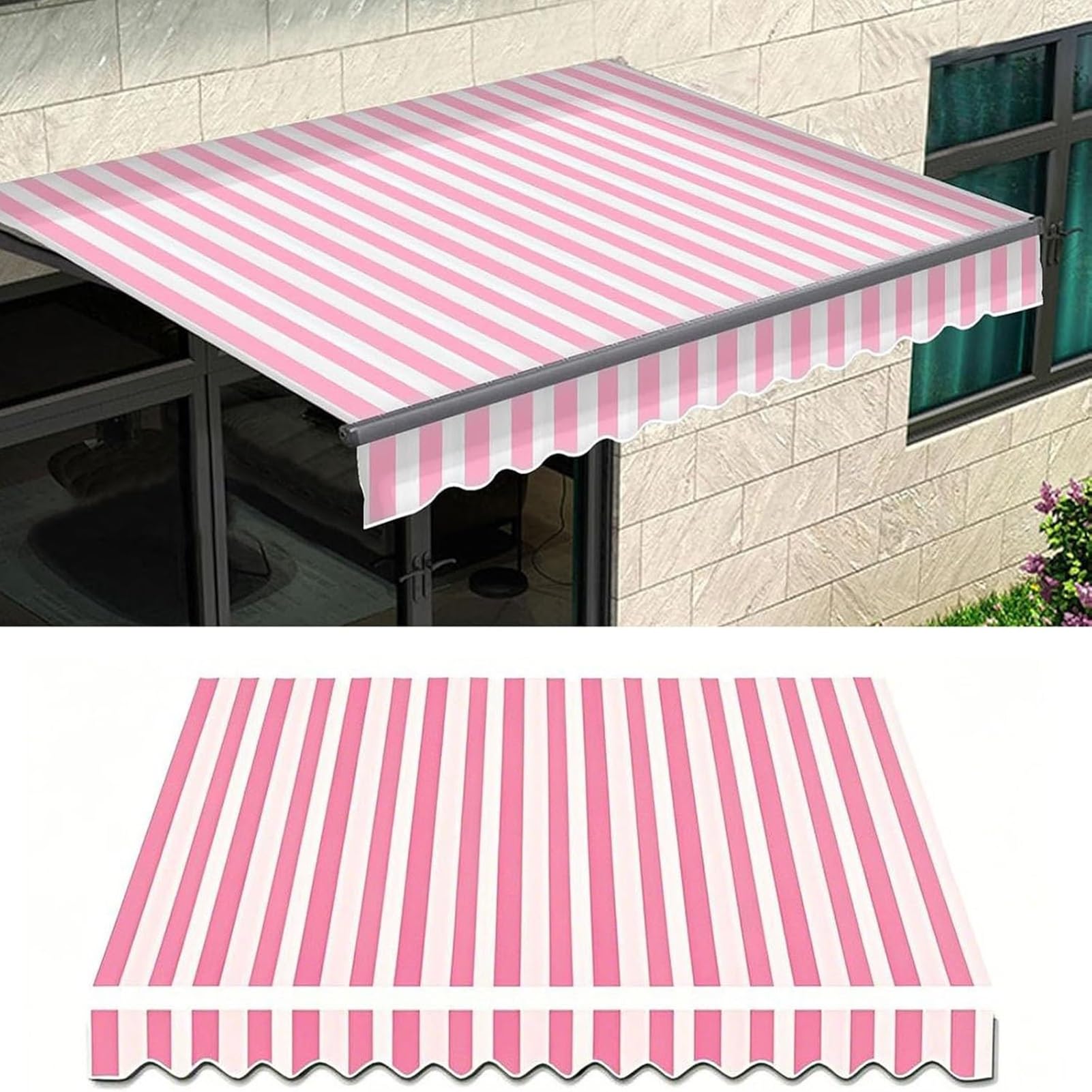 Ersatz für Gestreiften Terrassenmarkise Stoff, Einziehbare Markise Stoffersatz aus Polyester mit UV-Schutz Wasserdicht für Gewerbe und Privat(500x200cm/16.5x6.5ft)