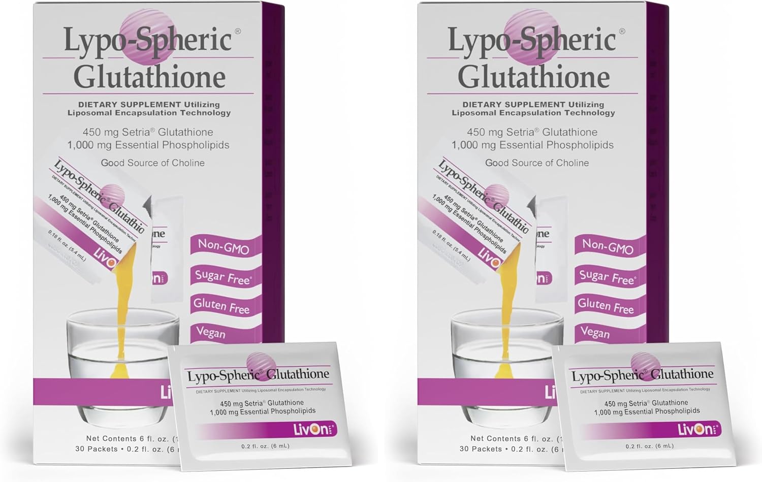 LivOn Laboratories Lypo-Spheric Glutathione - 60 Packets – 450 mg Glutathione Per Packet – Liposome Encapsulated for Maximum Bioavailability – Professionally Formulated – 100% Non-GMO
